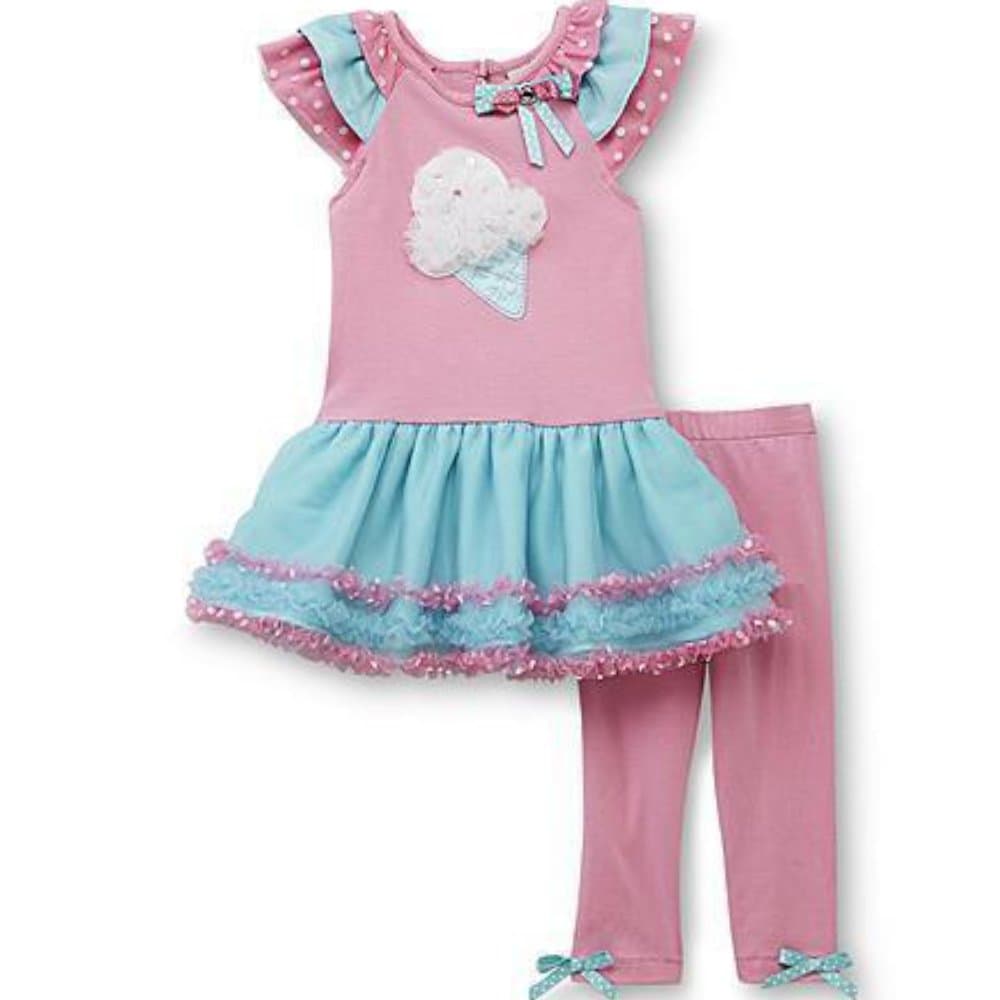 Rare German Children Baby Summer Tunic Dress and Leggings Shorts Ice Ice Bag Pink/Turquoise