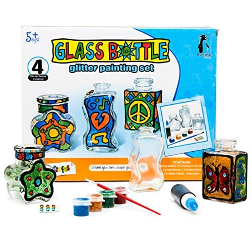 DIY Painting Stained Glass Bottles, Arts and Crafts Kit for Adults and Kids, Paint Glass Decorative Bottles, Paint Your Own Vase Craft Set, Complete Craft Project for Boys and Girls of All Ages