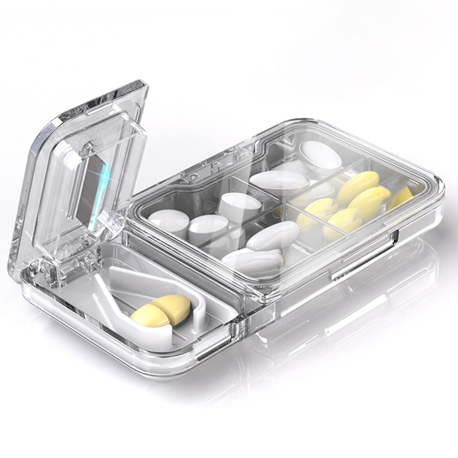M Star Pill Cutter, Travel Pill Container, Pill Splitter Pill Case,Pill Organizer,Portable Pill Box Medicine Planner,Medicine Organizer for Medication, Vitamin, Supplement (White)