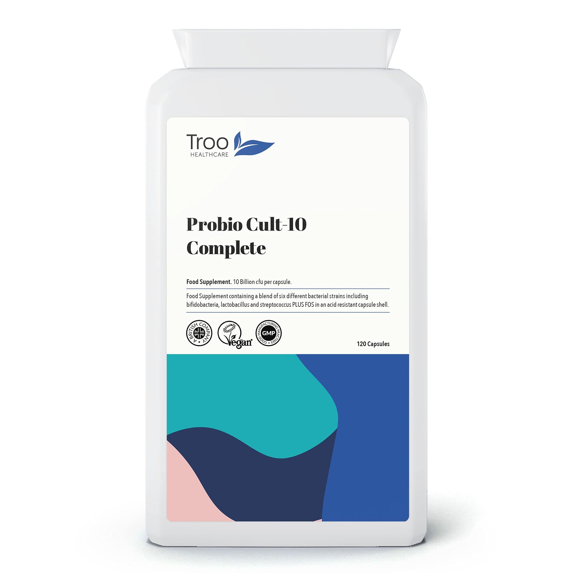 Troo Health Care Lactobacillus Acidophilus 10 Billion CFU 120 Vegan Capsules | High Strength 6 Strain Active Live Bacterial Culture Blend | UK Manufactured to GMP Standards