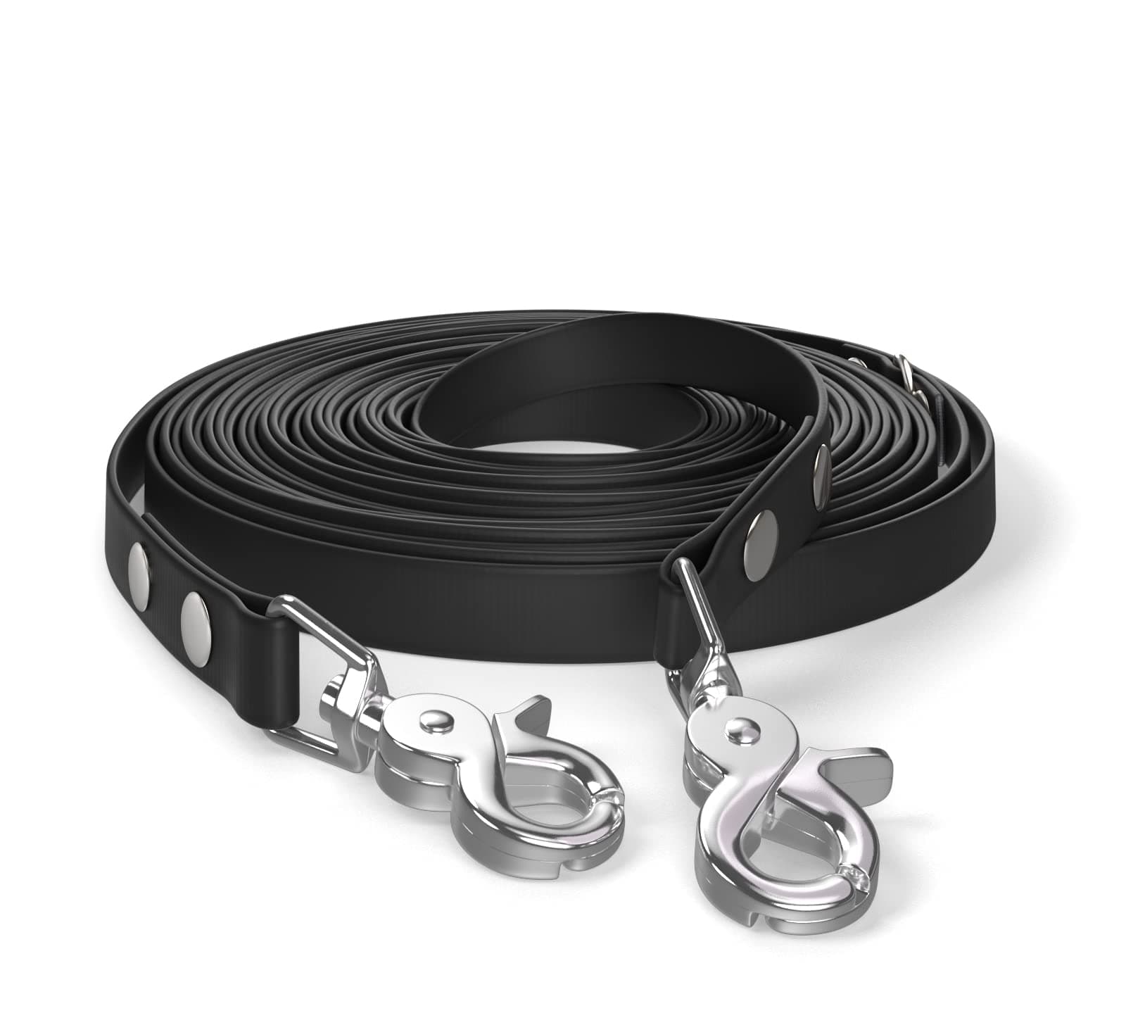 10m drag leash, dog leash, 2 carabiners & D-ring, black, very sturdy, dirt and water repellent