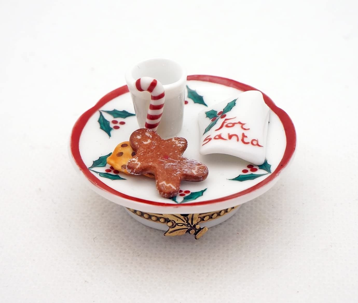 Authentic French Porcelain Hand Painted Christmas Limoges Box Plate with Cookies Milk and Candy Cane for Santa Claus