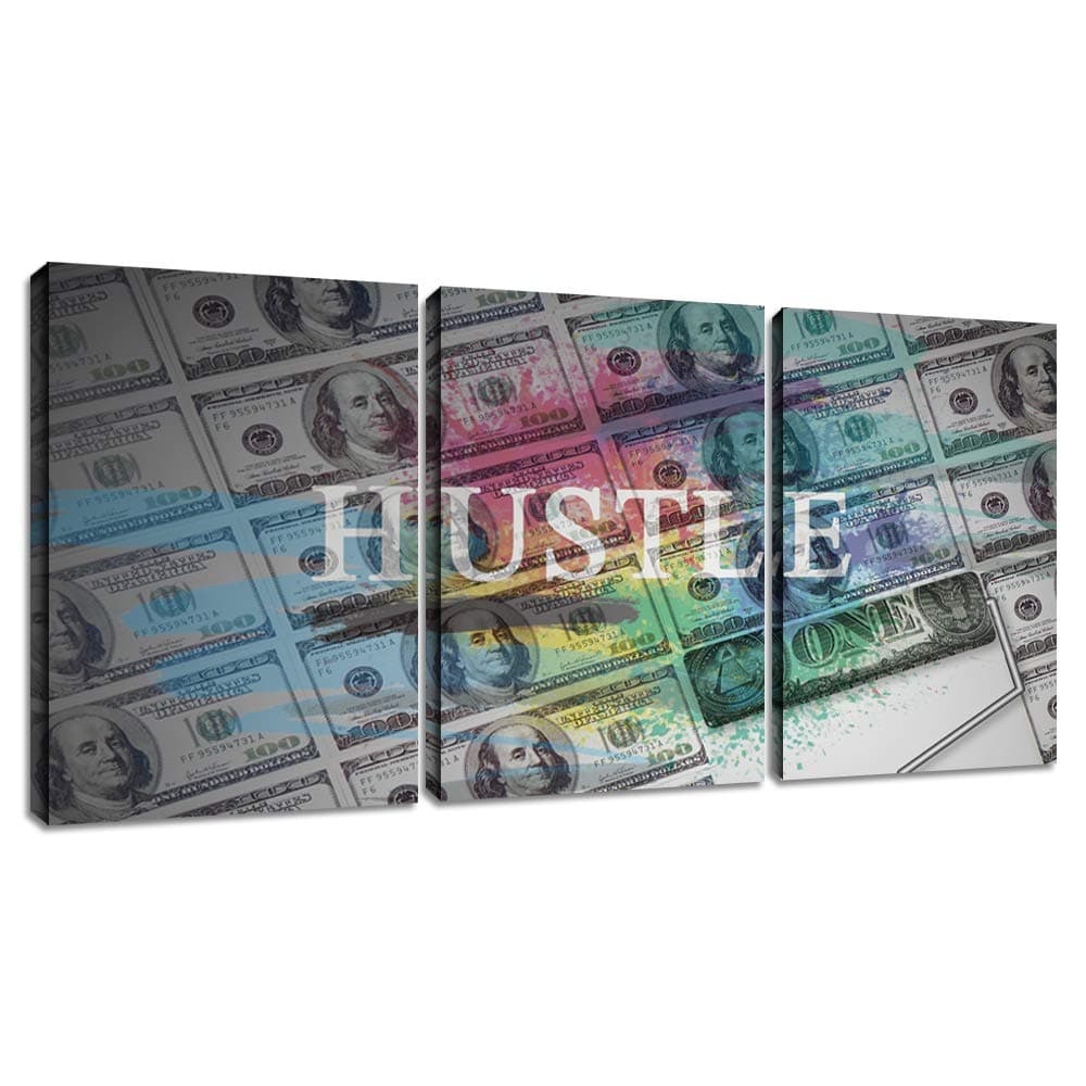 Hustle Motivational Wall Art Inspirational Entrepreneur Quotes Canvas Pictures Painting Inspiring Posters Prints Modern Office Living Room Artwork Home Decorations Framed(48”Wx24”H)