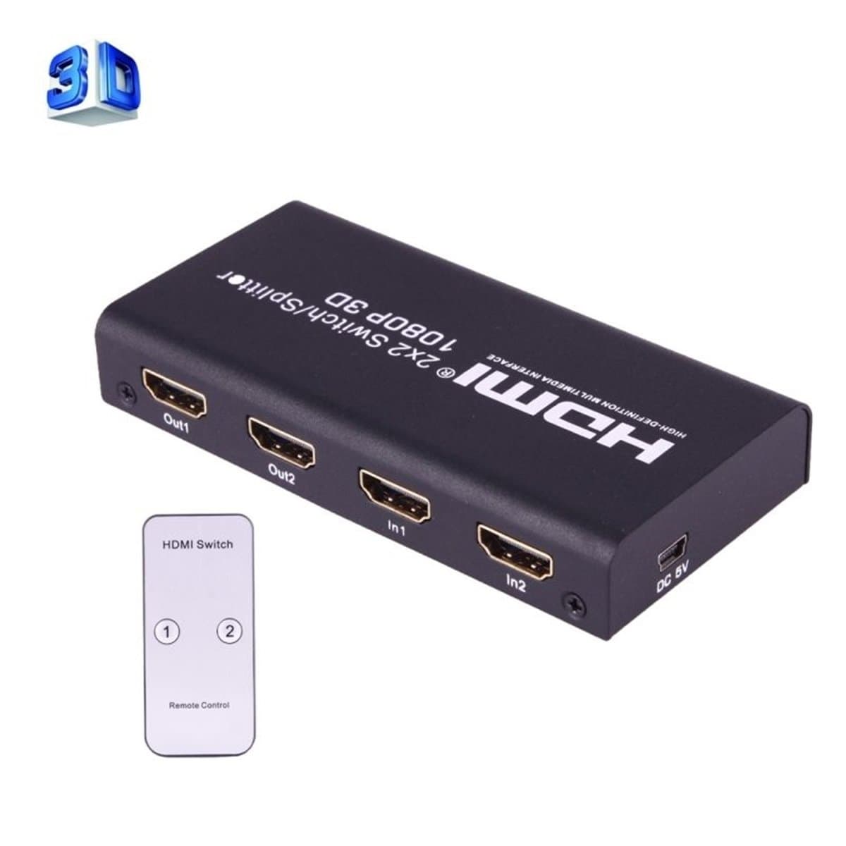 Amplify Selector Switch Splitter 2x2 HDMI Remote 2-in 2-out 3D 1080P