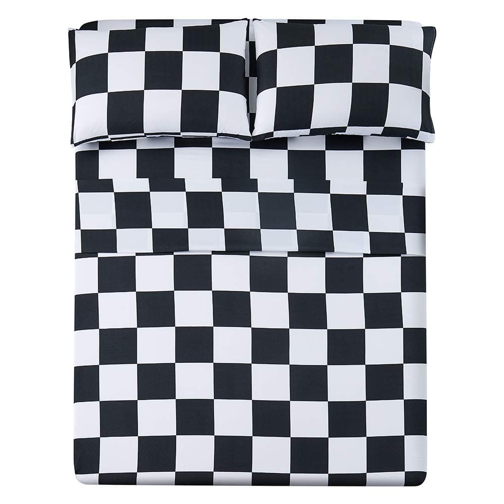 Best Season Queen Size Sheet Set 4 Piece -Microfiber Soft Durable Bedding Sheet Set,Deep Pocket,Stain,Fade & Wrinkle Resistant (Plaid Black&White)