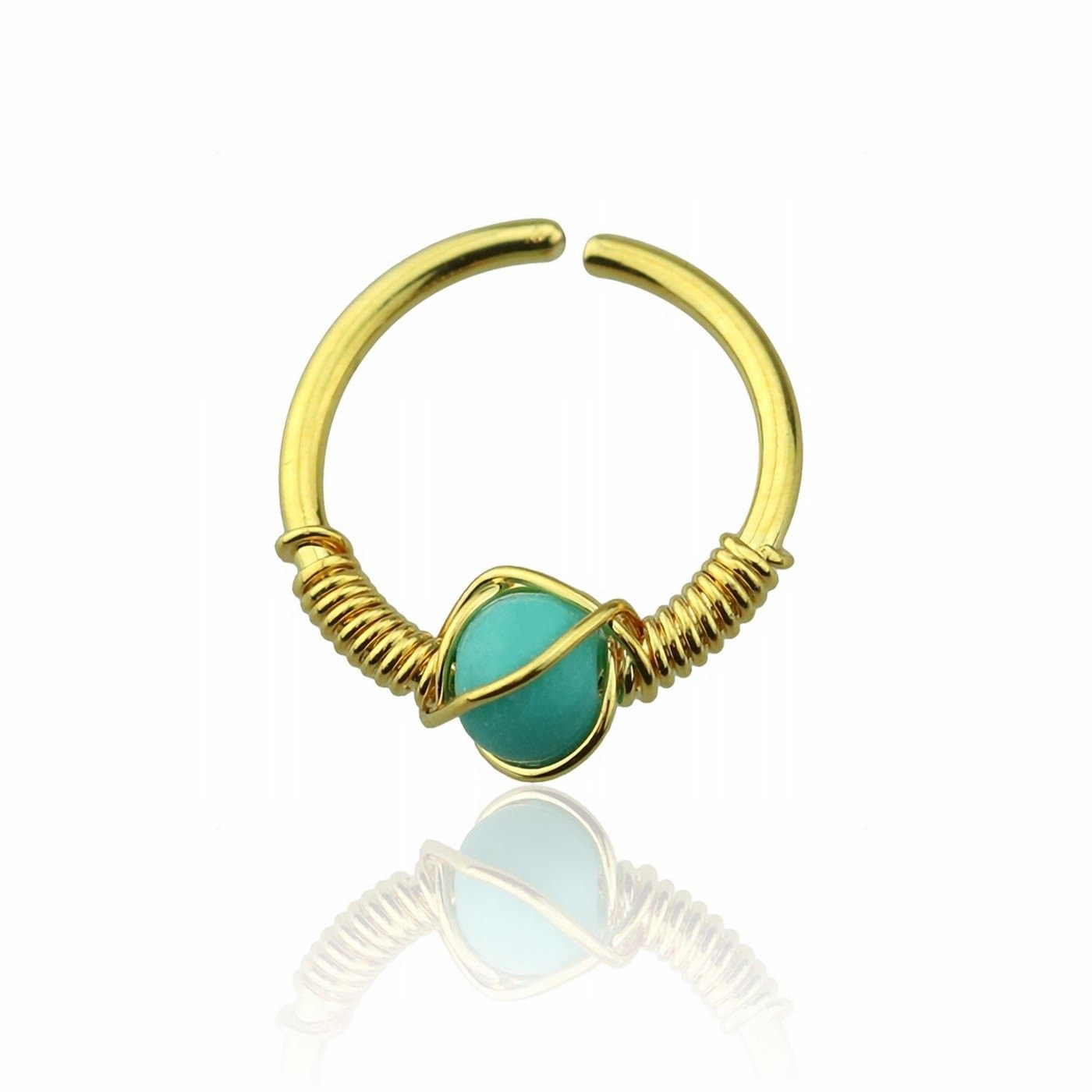 Trendy Body Jewelry 20 Gauge 316L Surgical Steel Spiral Wire Nose Hoop Synthetic Turquoise Stone