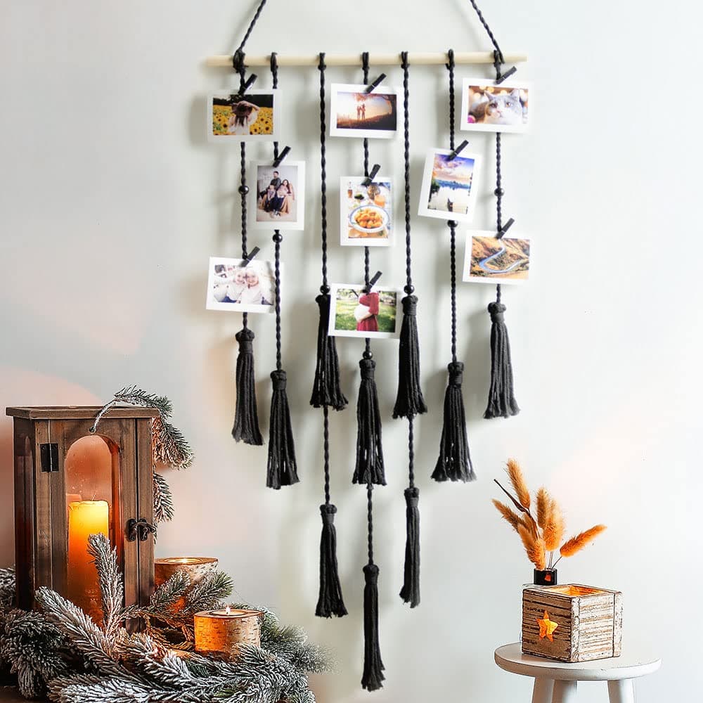 zhengshizuo Black Hanging Photo Teenage Girl Room Decor Boho Decor Birthday Gifts for Grandma Gift for mom Grandma’s Gifts - from Daughter, Granddaughter and Grandson - Mom Grandma Photo Holder