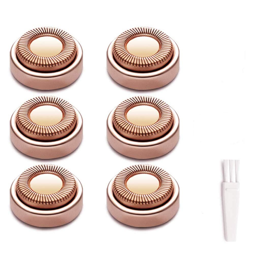 6Pcs Replacement Heads, Facial Hair Remover Blades Suit for Finishing Touch Flawless Hair Remover, Gold Rose, with Cleaning Brush