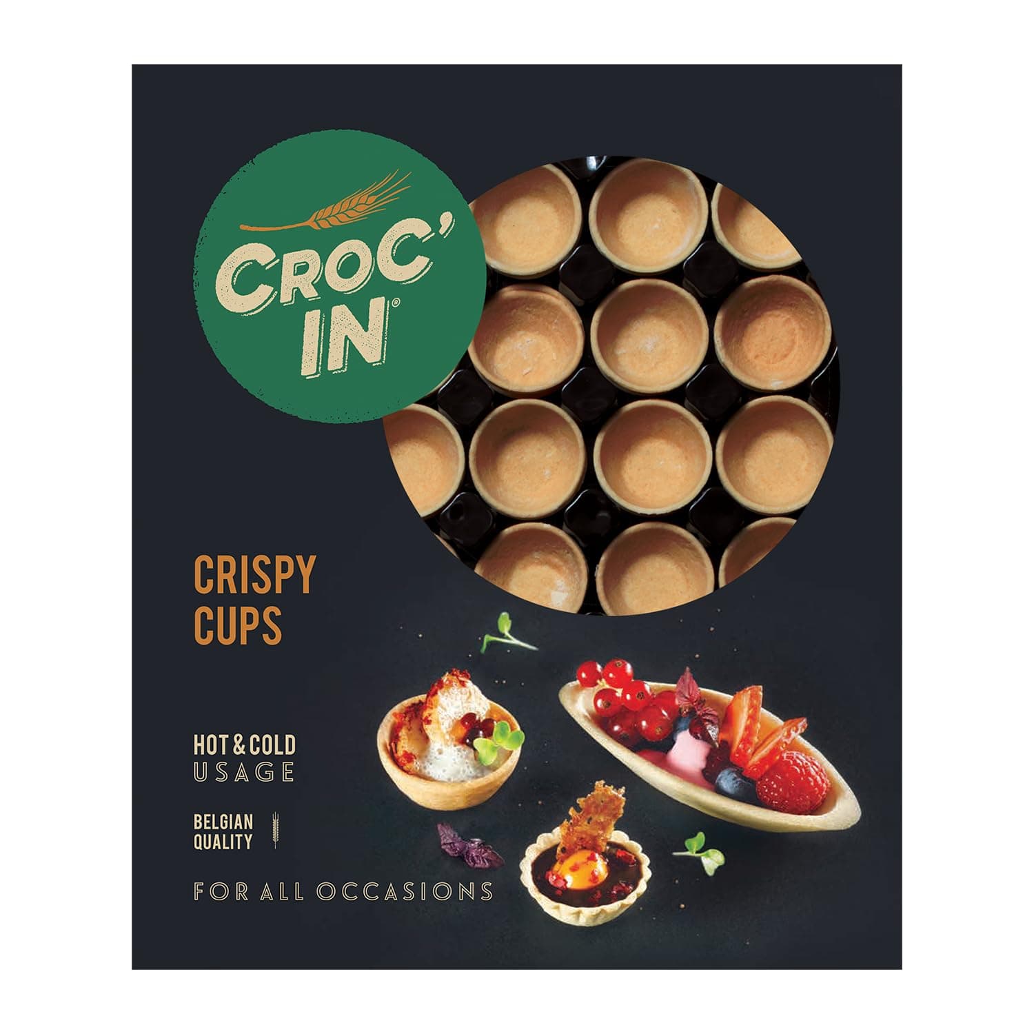 CROC'IN - Neutral Mini Tart Shells - Edible Appetizer Or Dessert Cups - Pastry Pans - Artisanal & Vegan Confection - 60 Pieces