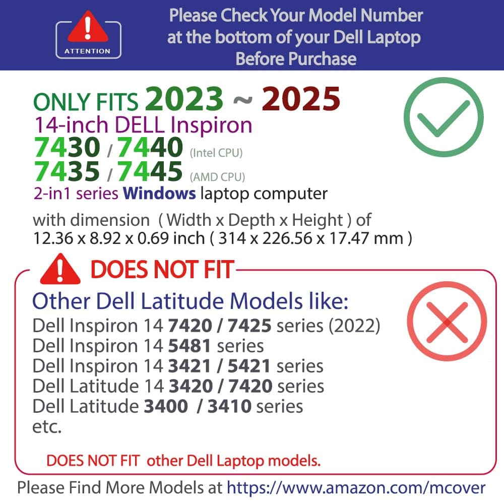 mCover Case Compatible with Dell Inspiron 7430/7435 2 in 1 Windows Notebook Computer (2023~2024 14 inch) ONLY (NOT for other Dell Models) Clear
