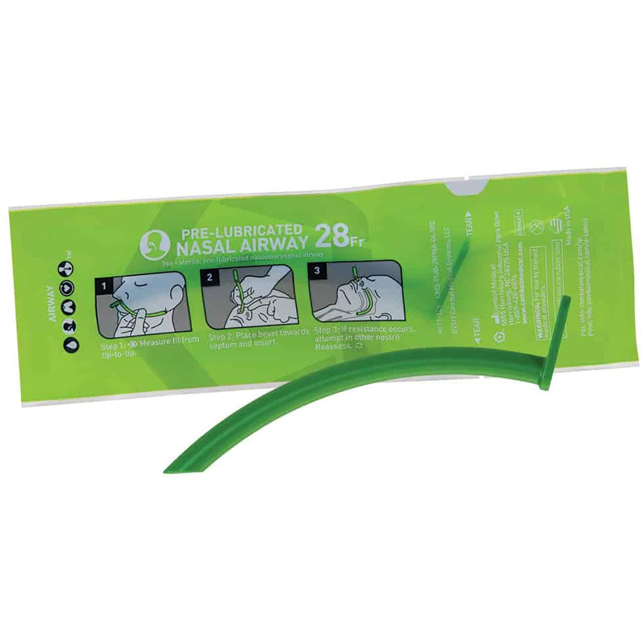 Combat Medical Systems Pre-Lubricated Nasopharyngeal Airway with Bevel Tip and No Crimp Silicone, 28 French Packaged for M.A.R.C.H. Protocol - 8 Year Shelf Life