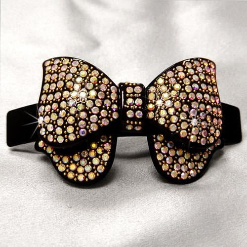 Rhinestone Bow Hair Clip Barrette, Crystal AB/Black, BAR-3034A