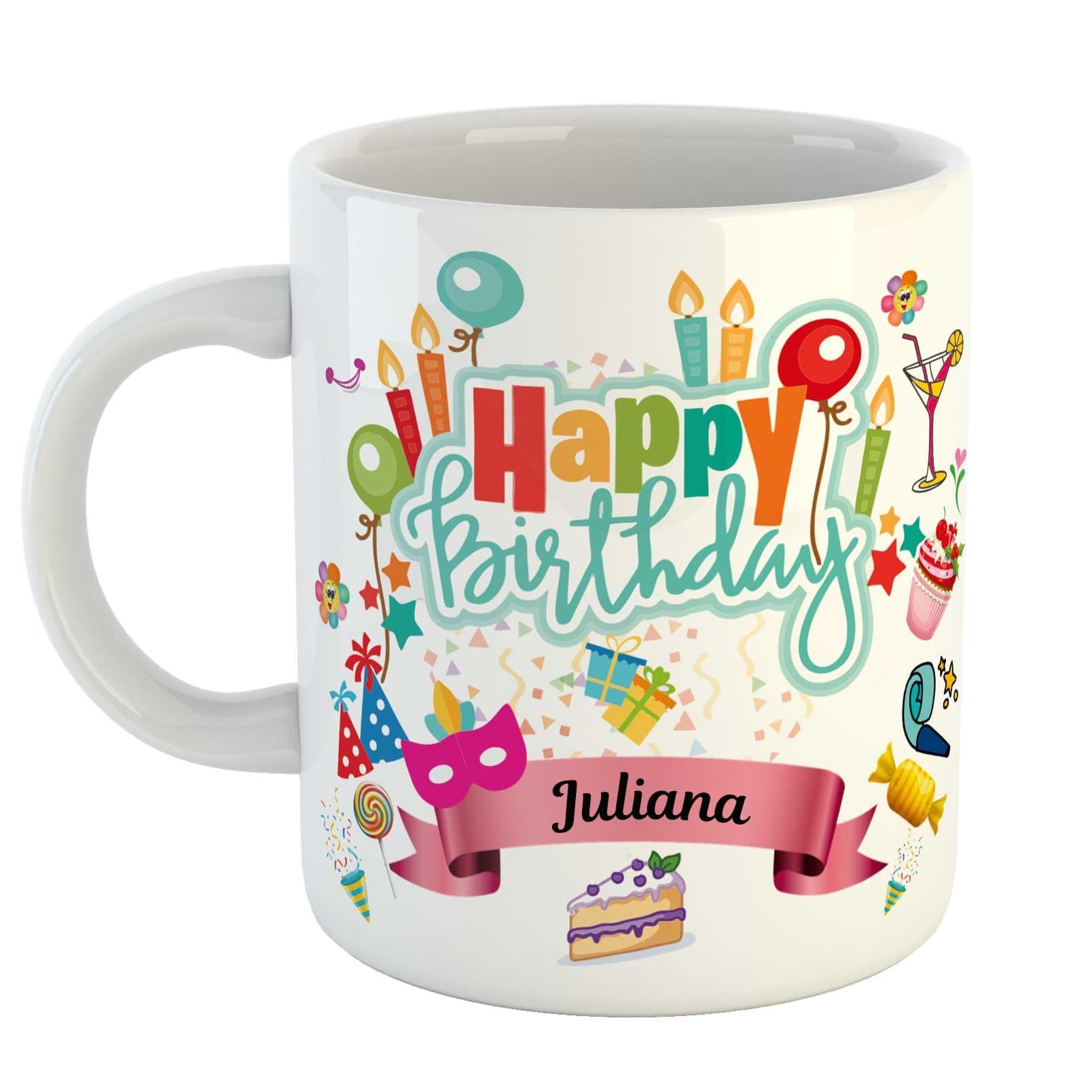ARTBUG Happy Birthday Juliana Coffee Mug - Best Birthday Gift for Kids, Friends, Brother, Sister, Boy, Girl, Return Gift, Name -Juliana