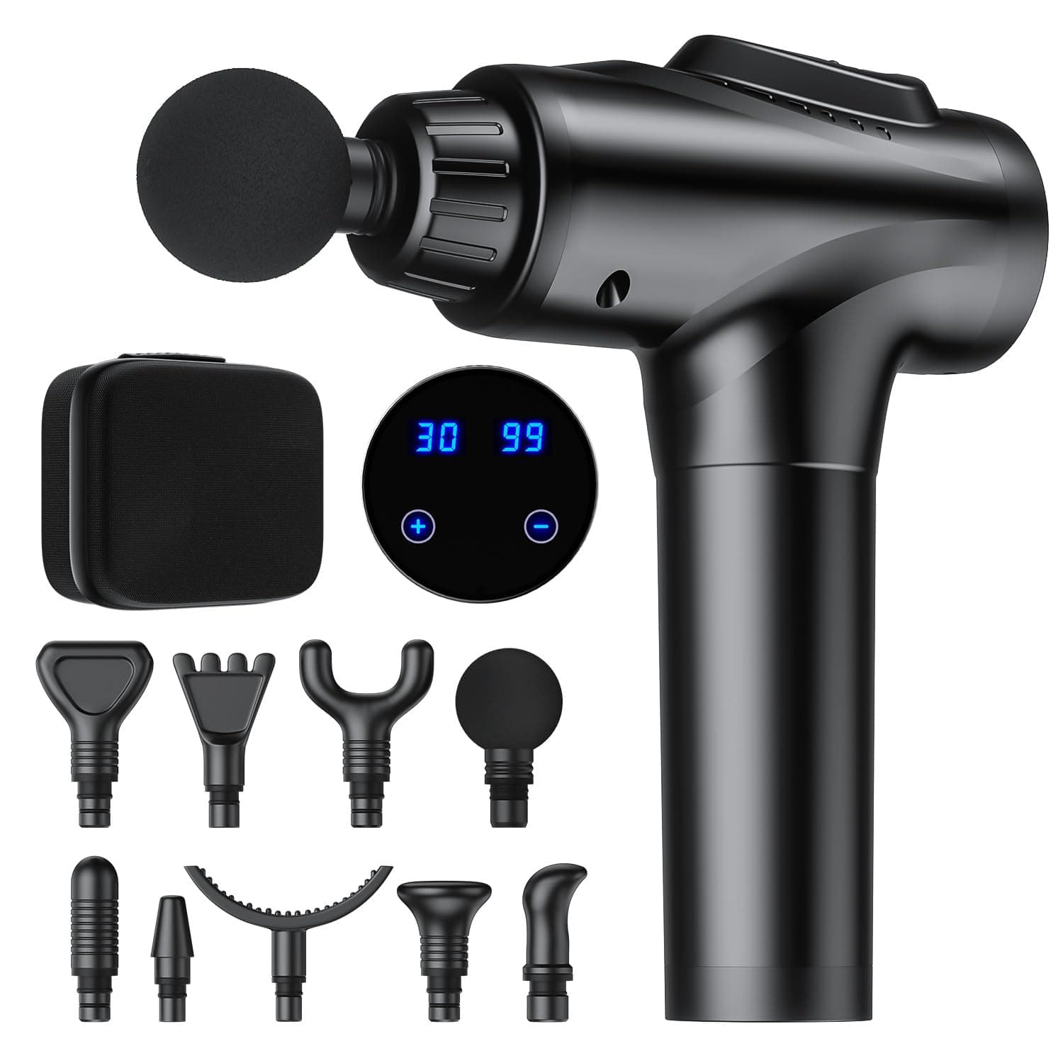 AYURAMassage Gun Deep Tissue, Percussion Muscle Massage Gun with 9 Heads 30-Speed Levels, Portable Handheld Massager Gun for Back Whole Body, Gifts for Athletes Men Women (Black)