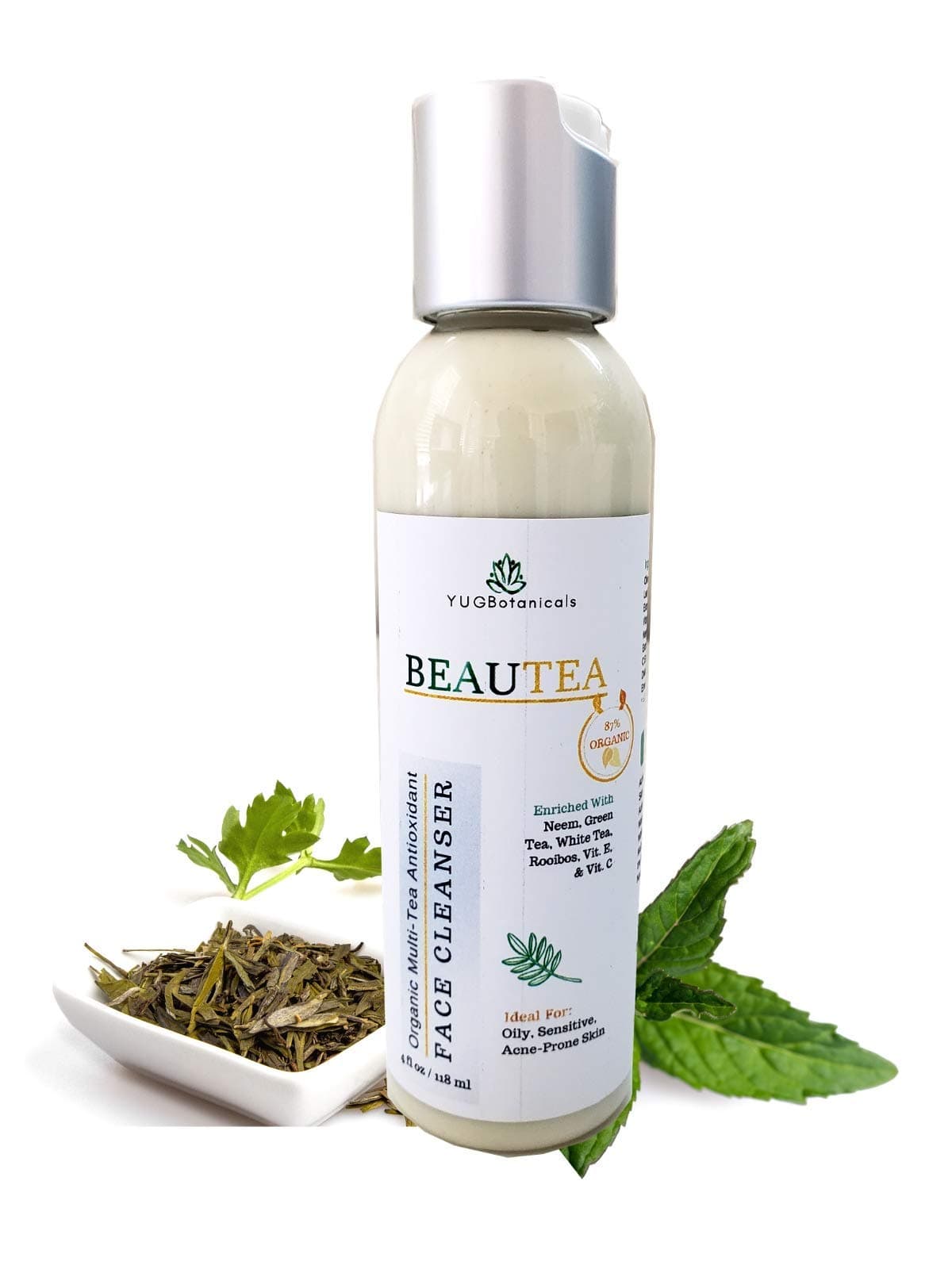 BeauTea Natural Antioxidant Face Wash- for Sensitive, Acne-prone, Eczema-prone skin - Enriched with Organic Multi-tea blend -Green Tea, White Tea and Rooibos- and Neem Oil- Foamless Face Cleanser