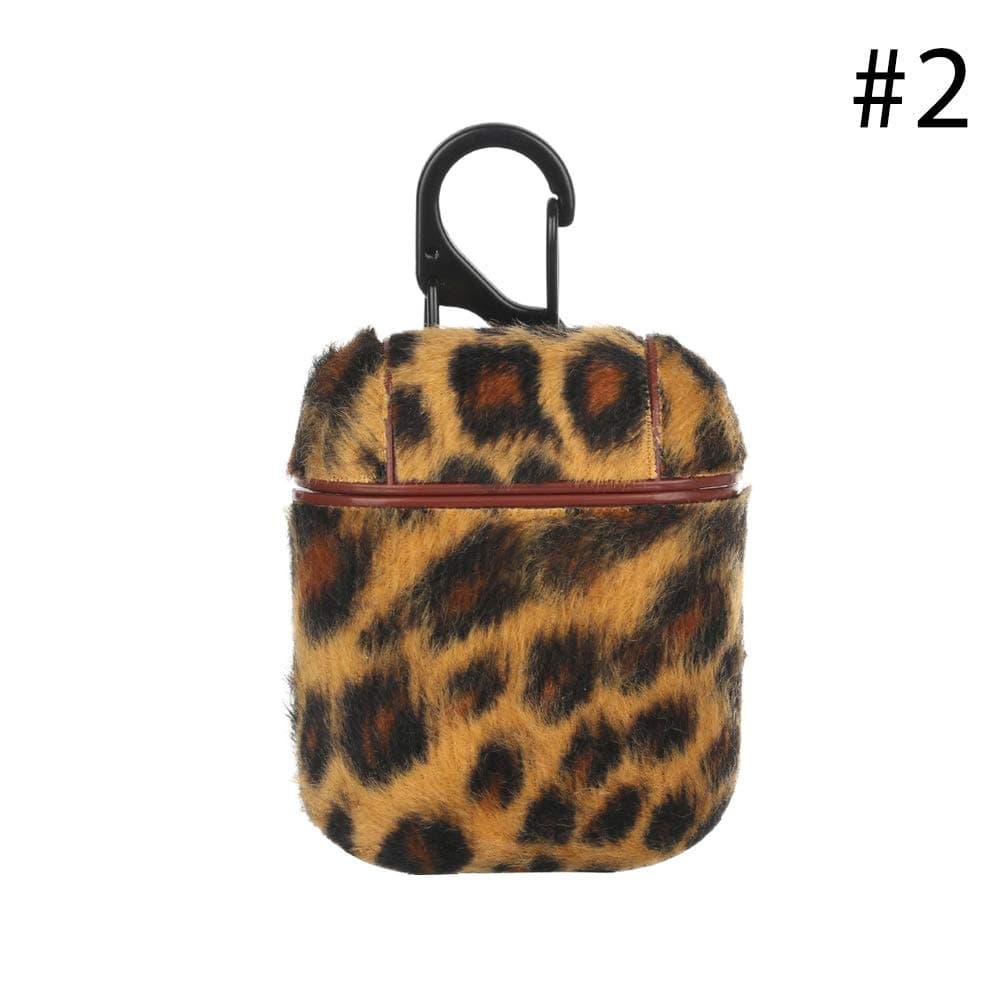 shihao159 Leopard Print Anti-lost Wire Sleeve Wrap Leather Case Cover Earphones Pouch Protective Skin Headphone Bags with Hooks(2)