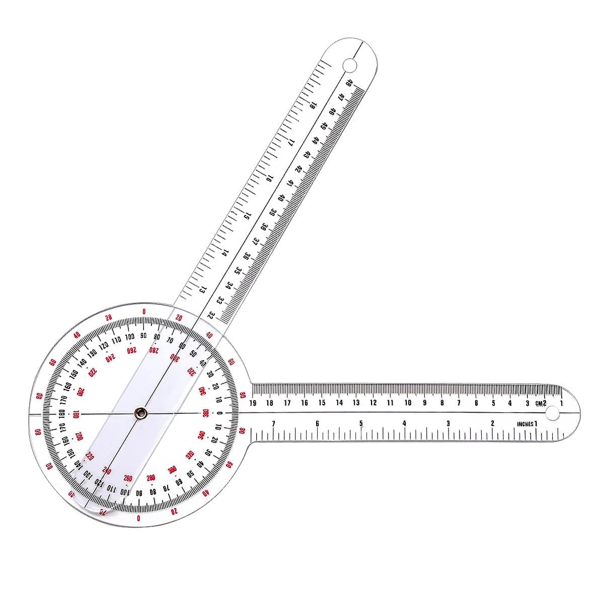 HZMM Goniometer 12 inch, Transparent Orthopedic Angle Ruler Plastic Goniometer, 360 Degree Clear Protractor Physical Therapy for Body Measuring Tape Goniometer Protractor Ruler
