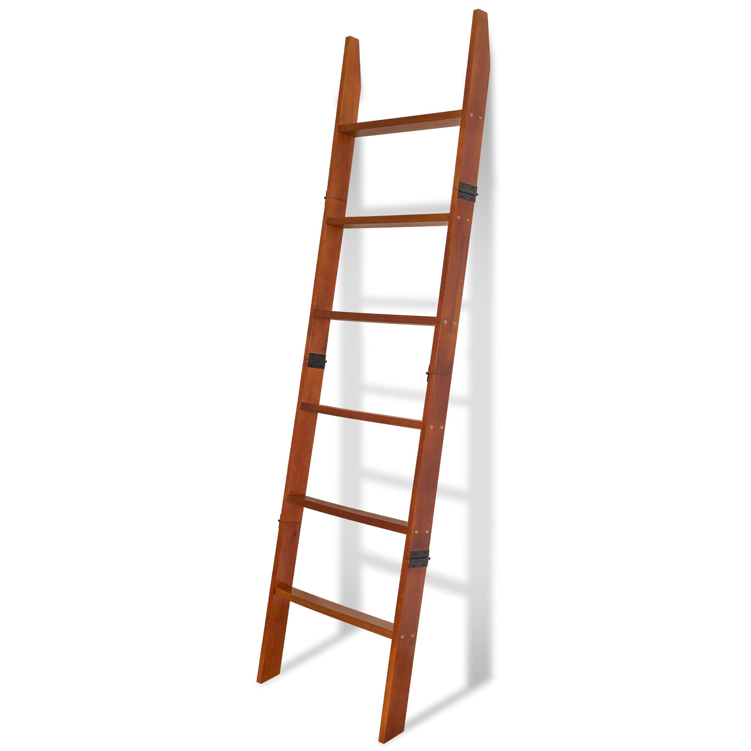 VASGOR 68" Blanket Ladder Wooden Decorative, Wall Leaning Blanket Holder Rack (Brown)