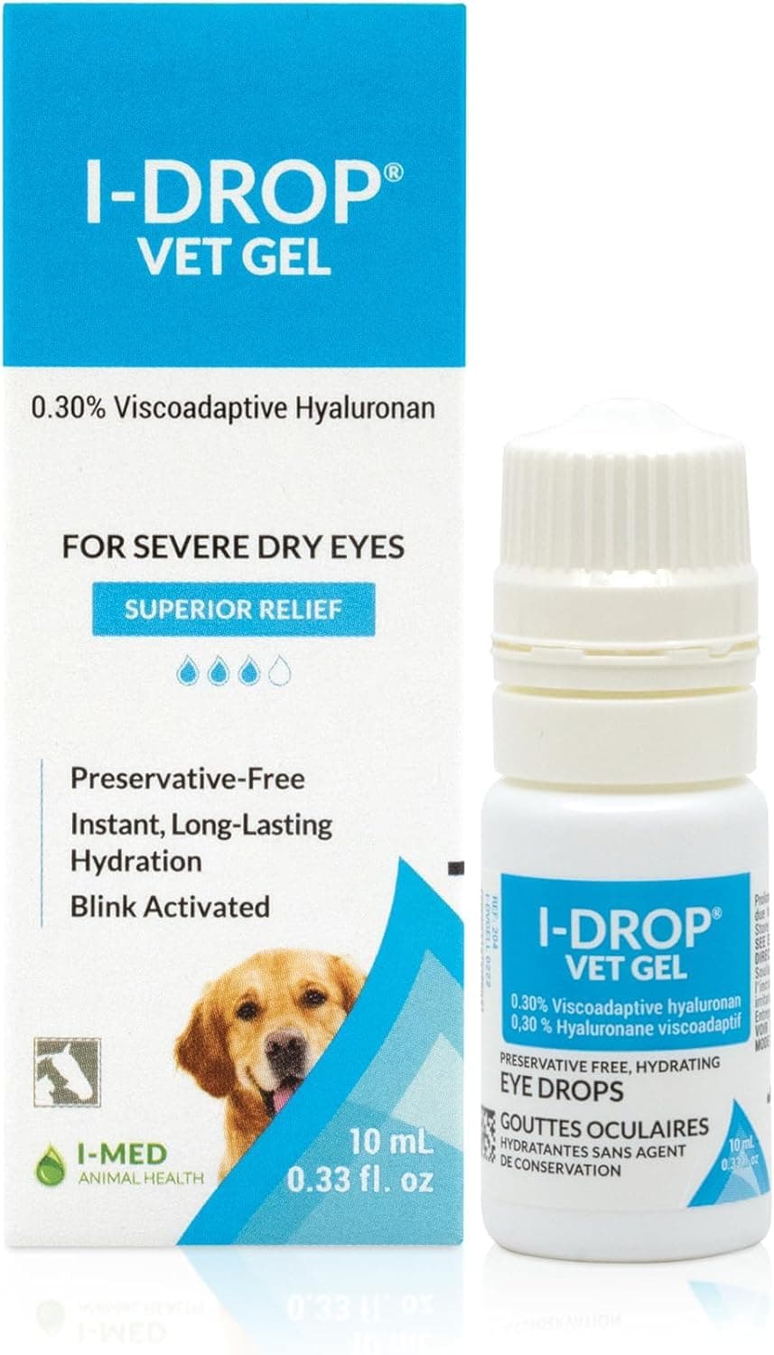 I-DROP Vet Gel: Pet Eye Drops for Dogs | Lubricate Acute/Seasonal Dry Eyes | Superior Comfort | Long-Lasting Relief | Fewer Application Needed, 0.30% Hyaluronan | Multi dose Bottle | One Bottle 10 ml