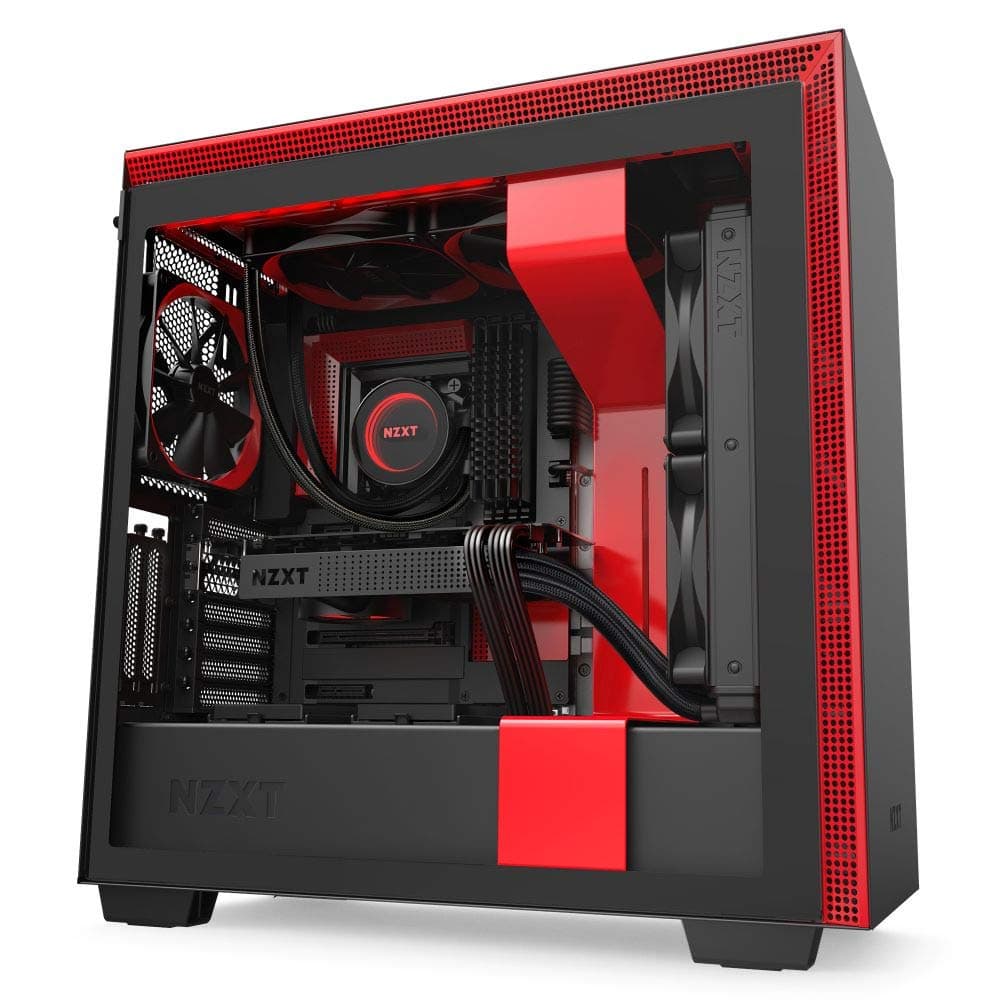 NZXTH710i - CA-H710 i-BR - ATX Mid Tower PC Gaming Case - Front I/O USB Type-C Port - Quick-Release Tempered Glass Side Panel - Vertical GPU Mount - Integrated RGB Lighting - Black/Red