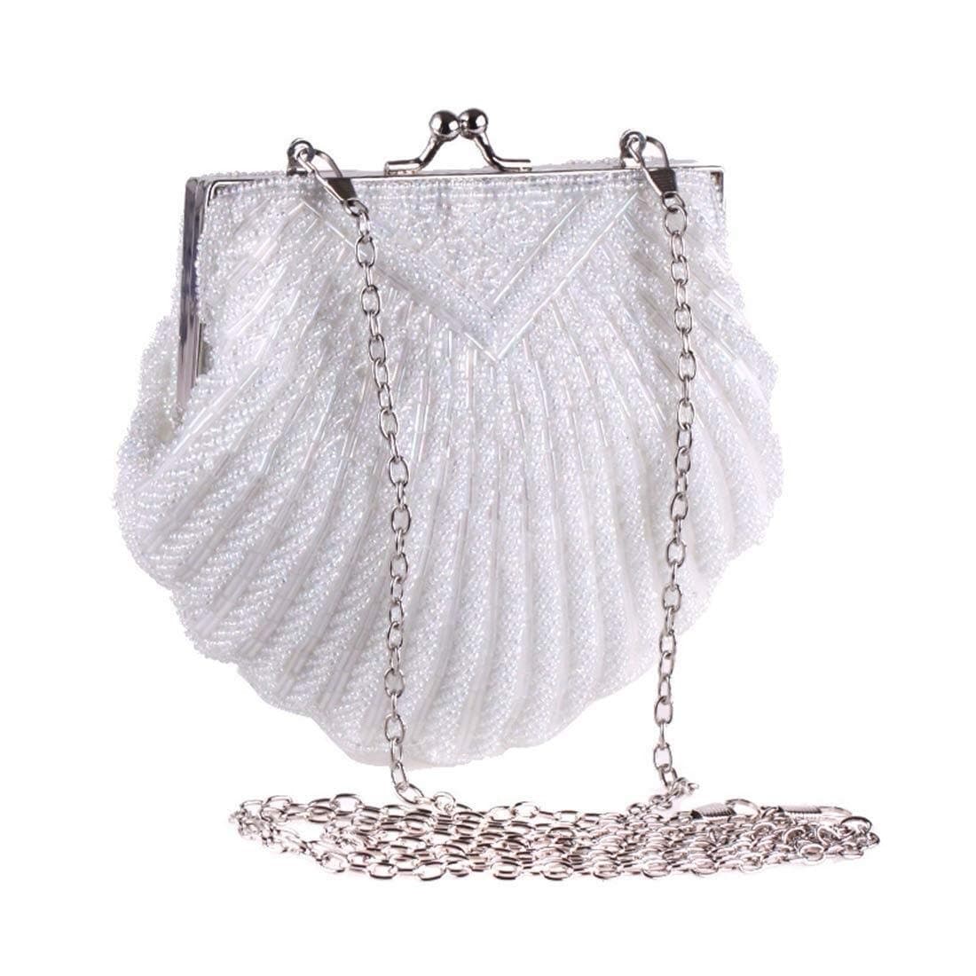 JIANFEI LIANG-Evening Bag Shell Beaded Embroidery Dinner Bag, Stylish Handbag Clutch, Wallet Vintage Cheongsam Bag, 20 * 18 * 3.5 Cm (Color: White) (Color : White)