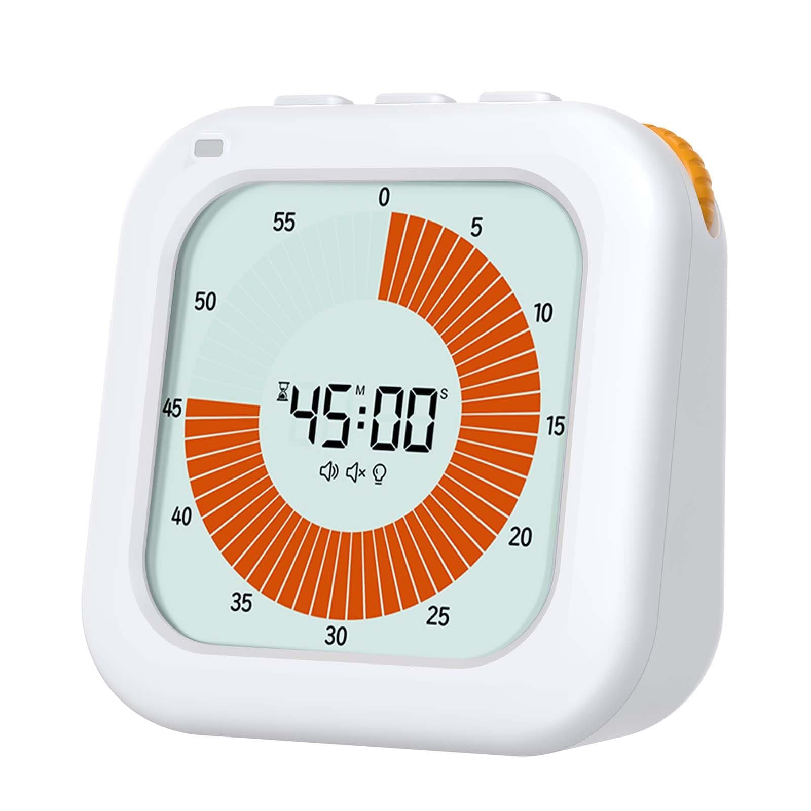 EooCoo Visual Timer Digital,60-Minute Countdown Rotation Kitchen Timer for Kids and Adults,Adjustable Volume,LCD Screen Pomodoro Time Education Management for Home Kitchen,School,Office,ADHD-White