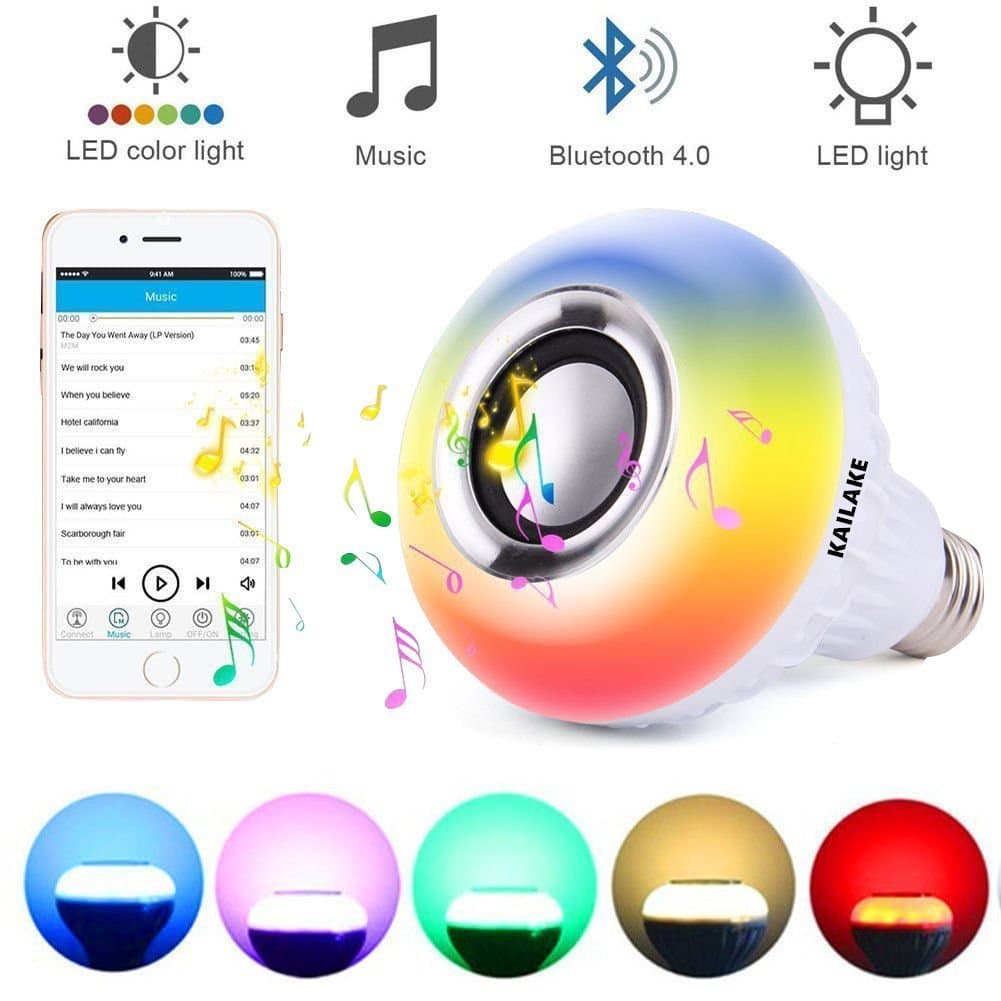 KAILAKE, E27 led Light Bulb with Bluetooth RGB Changing Color Lamp Built-in Audio Speaker with Remote Control for Home, Bedroom, Living Room