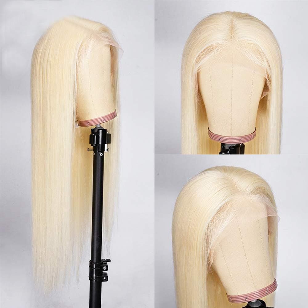 Lace Front Wigs Straight 613 Blonde Human Hair Full Lace Wig with Baby Hair for Women(20 inch with 130% density, Lace Front Wig)