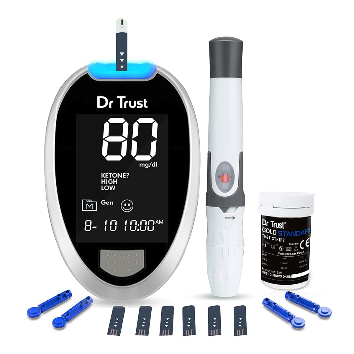 Dr TrustFully Automatic Blood Sugar Testing Glucometer Machine with 10 Strips(Black)