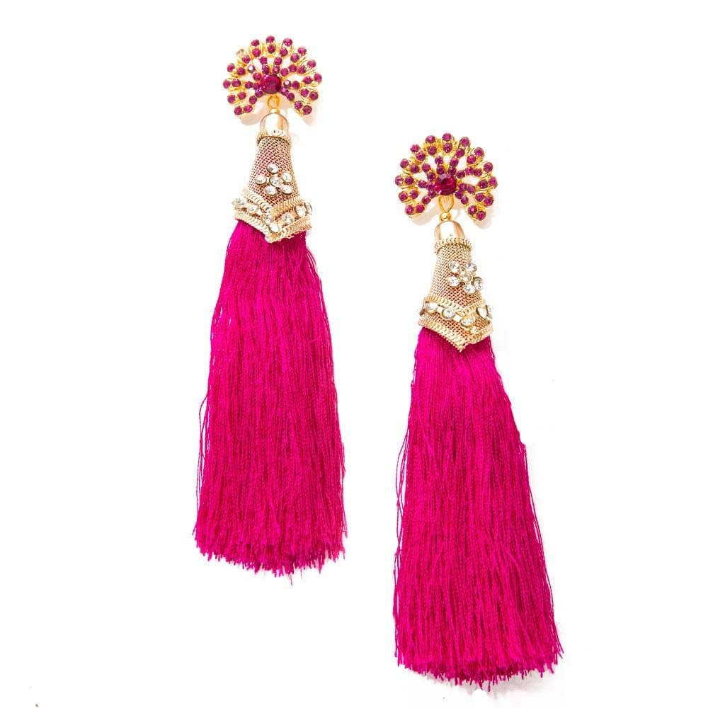 AarikaWomen's Silk Thread Tassel Earrings with AD Stone Stud