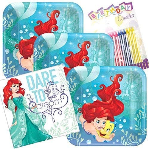 Lobyn Value Pack Little Mermaid Ariel Dream Big Party Plates and Napkins Serves 16 With Birthday Candles