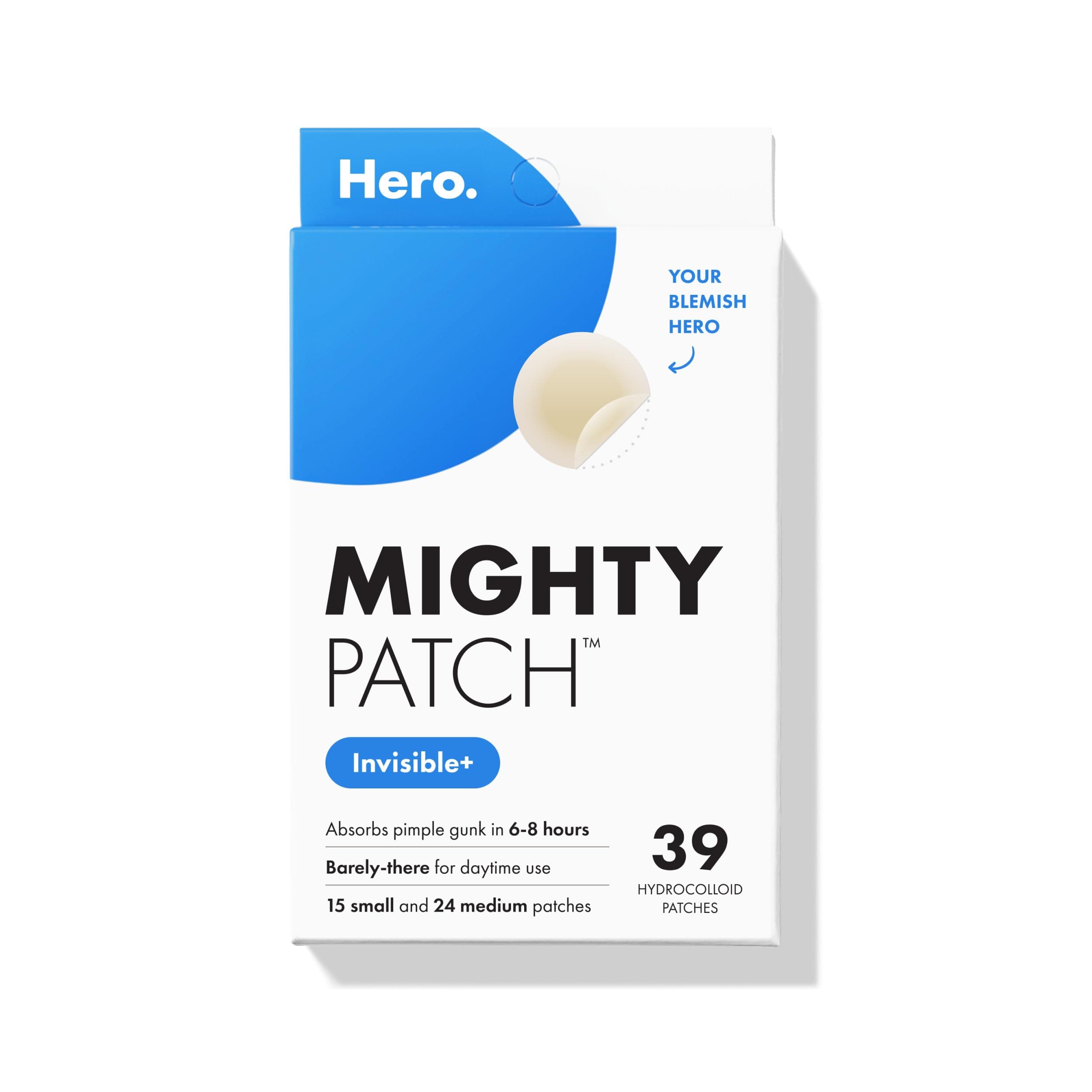 Mighty Patch Invisible Hydrocolloid Acne Pimple Patch Ultra Thin Spot Treatment (39 count) for Face and Day, Vegan, Cruelty-Free