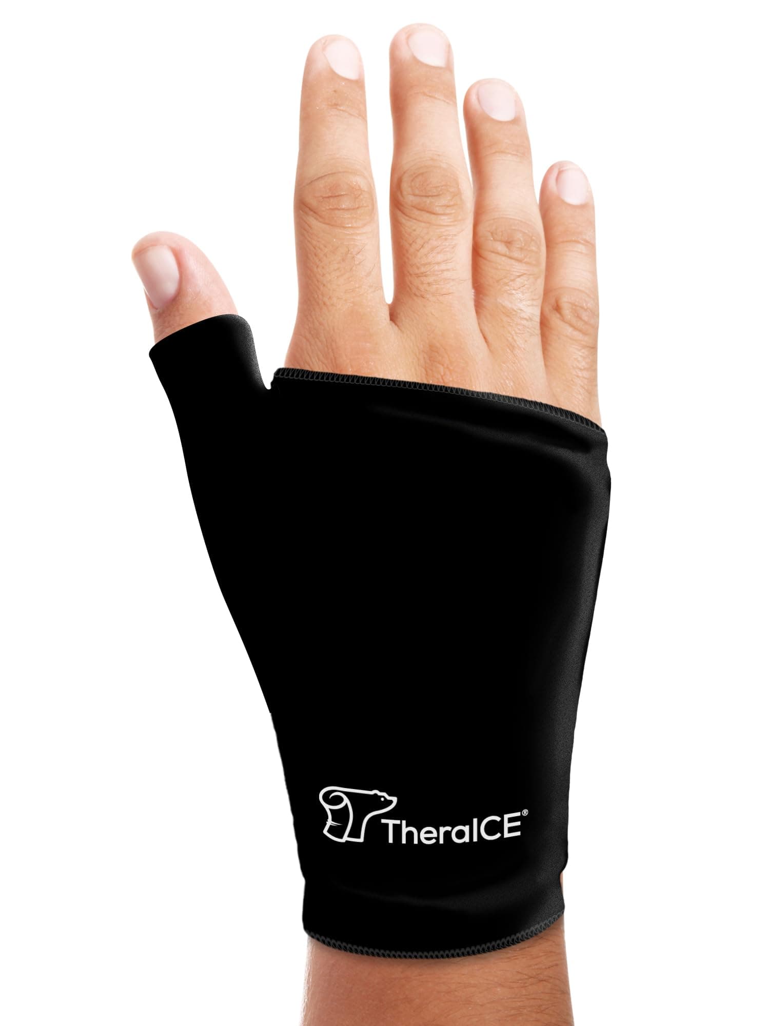 TheraICE Wrist Ice Pack Wrap Thumb Brace for Either Hand for Hot & Cold Therapy - Reusable Soft Gel Glove for Injuries, Carpal Tunnel, Arthritis, De Quervain's Tenosynovitis - Fits Most Men - L/XL