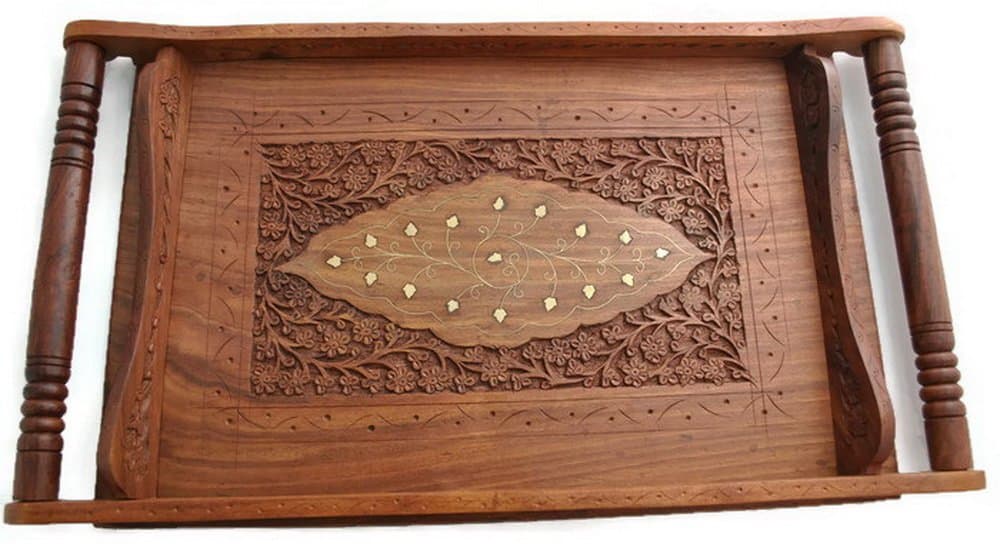 StarZebra Deals - Big Wooden Serving Tray for Ottoman with Ergonomic Handles-unique Artisan Handcrafted Vintage Look