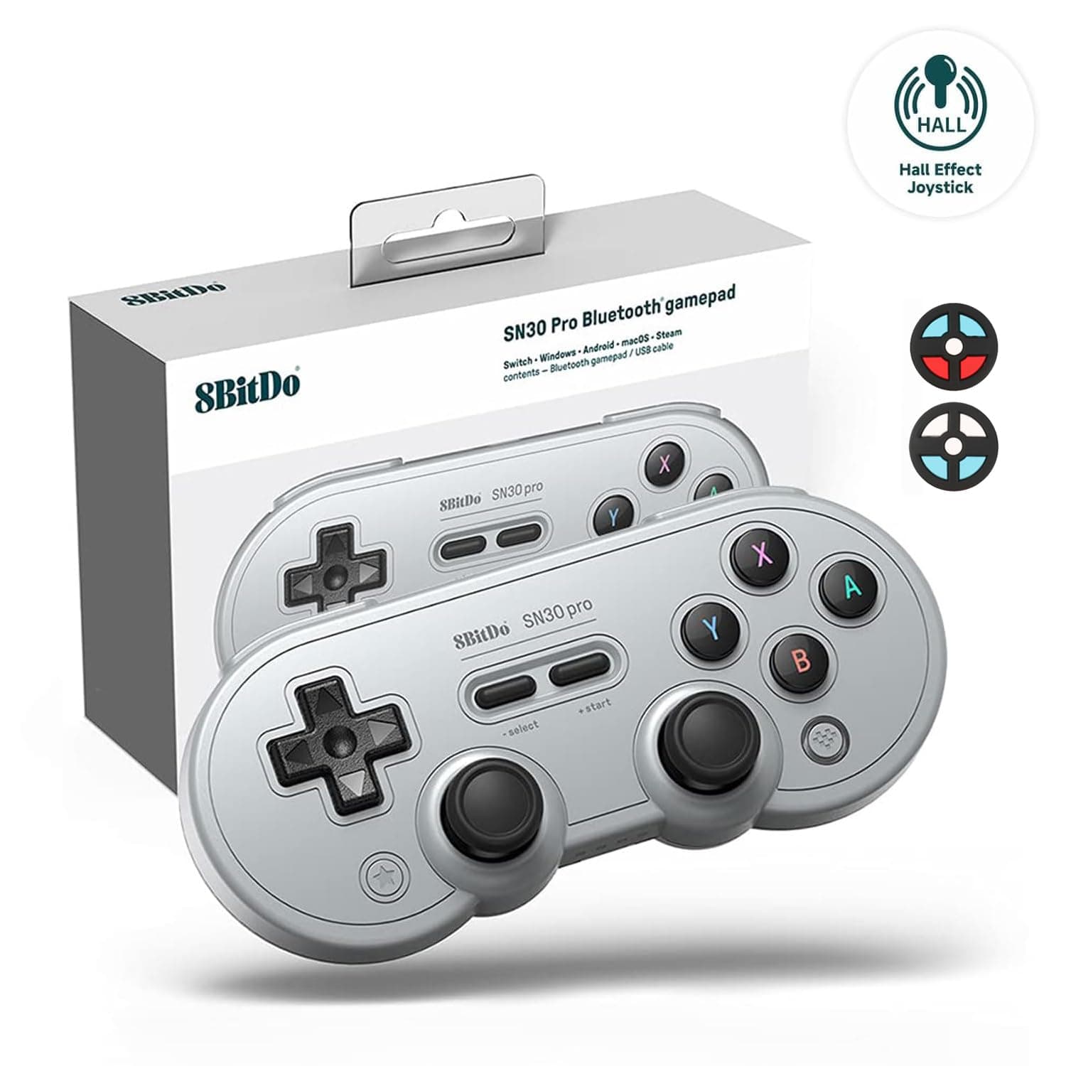 8BitDo SN30 Pro Wireless Bluetooth Controller, Updated Hall Effect Joystick, with Rumble Vibration Controllers USB-C Cable Compatible with Switch, Windows, Mac OS, Android, Steam Deck
