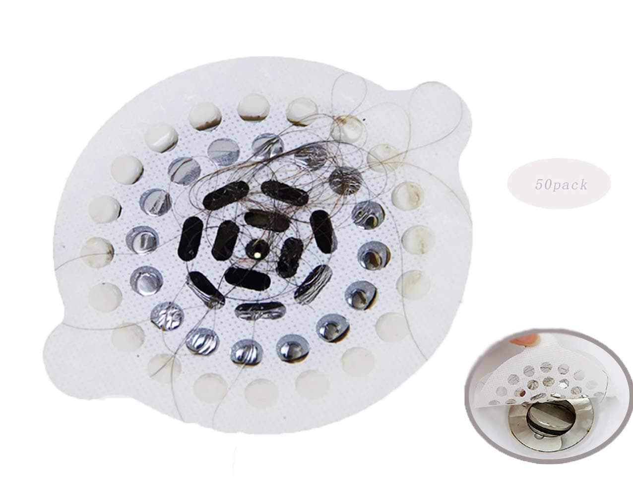 Hair Catcher Shower Drain Hair Collector Disposable Bathtub Hair Stop Mesh Stickers Sink Strainer Cover for Bathroom Kitchen, 50 Pack