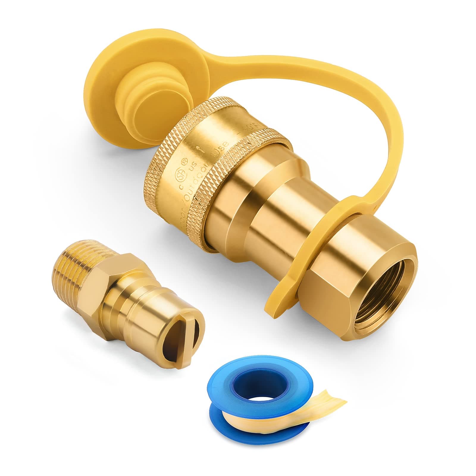 WADEO 1/2 Inch QDD LP Gas Quick Connect Fittings with Male Insert Plug, 1/2 Inch Natural Gas Propane Quick Disconnect Kit, 100% Solid Brass