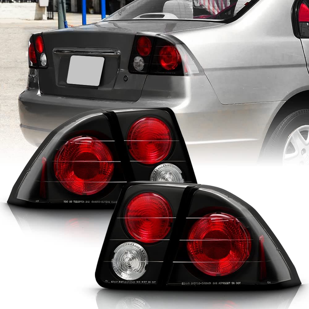 ACANII - For 2001-2005 Honda Civic 4-Door Sedan Black Tail Lights Brake Lamps Pair Replacement Driver & Passenger Side
