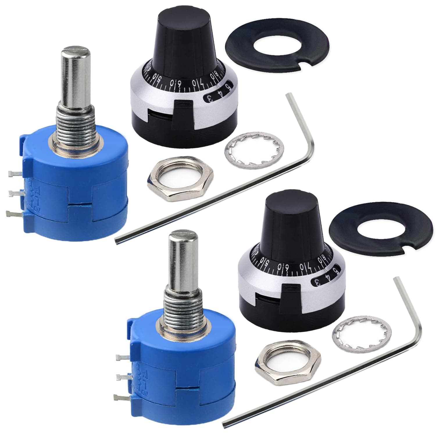 3590S-2-103L 10K，2PCS 10kohm 10-Turn Rotary Wire Wound Precision Potentiometer with 2PCS Adjustable Resistor Counting Dial Rotary Knob