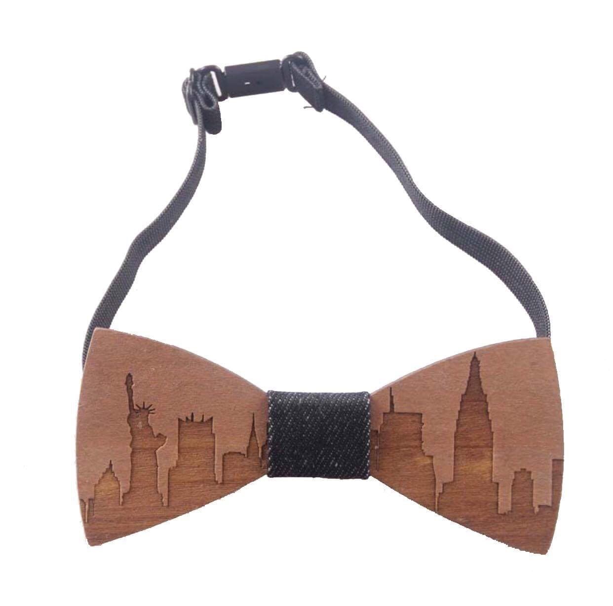 DapR City Skyline Wooden Bow Tie trending dyed adjustable wood style with denim knot
