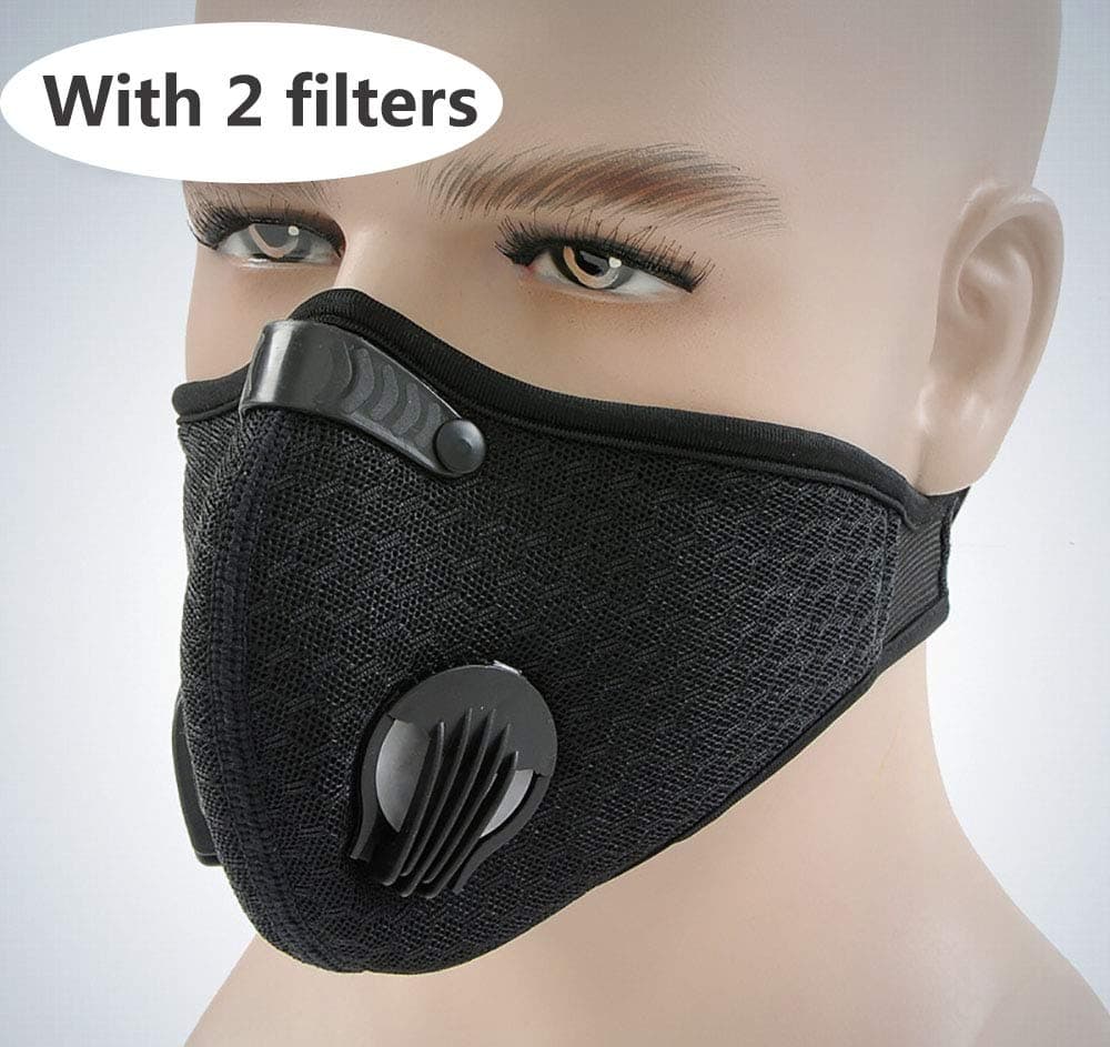 Activated Carbon mask, Waterproof and Anti-Toxic, for Exhaust Gas, Virus, Pollen, PM2.5, Running, Cycling, Outdoor Activities. Add 2 Filter Pads