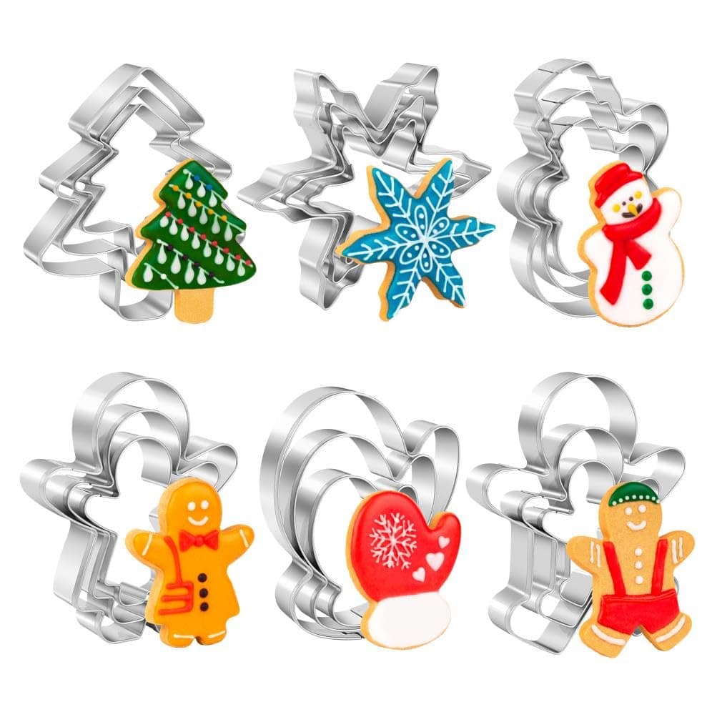 18 Piece Stainless Steel Christmas Cookie Cutter Set - Christmas Tree, Snowflake, Snowman, Gingerbread Man, Girl, Mitten