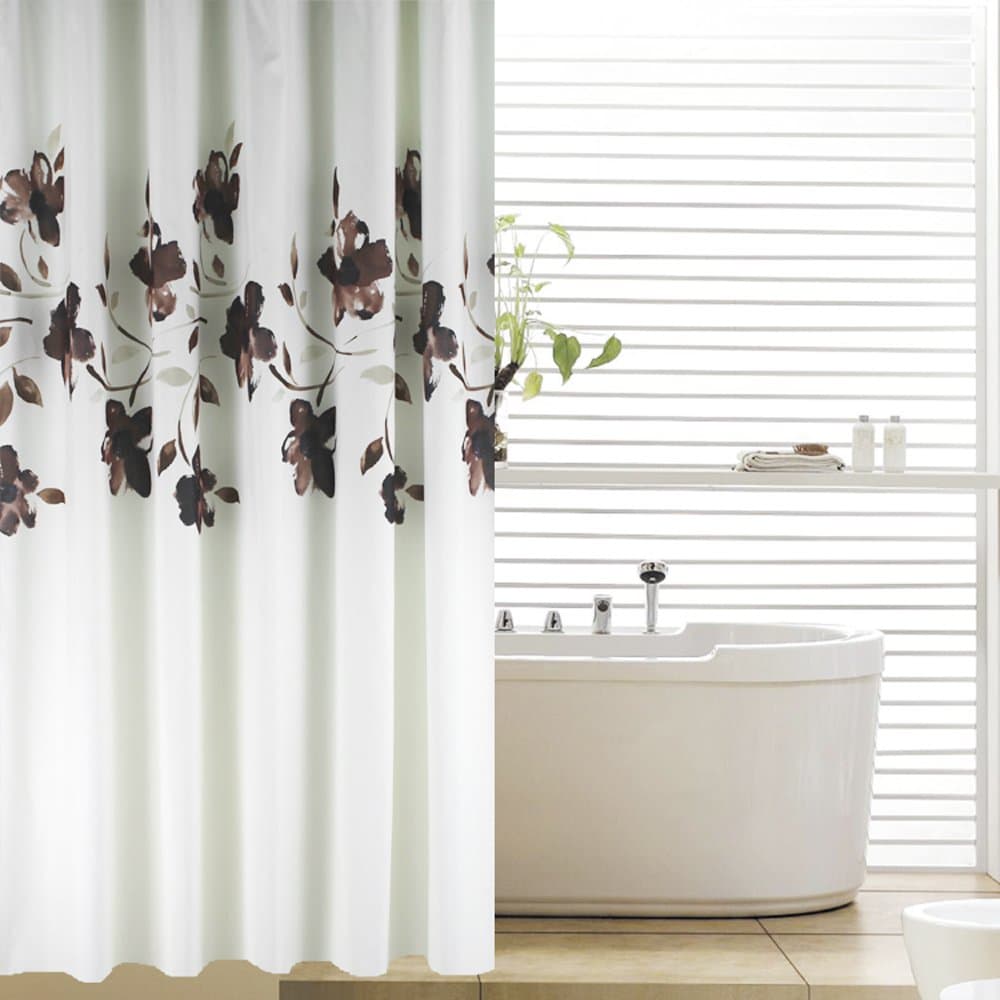 Noemie Hogar 71" X 79" Supersoft Polyester Fabric Brown Orchid Shower Curtain With Set of 12 Roller Shower Curtain Rings