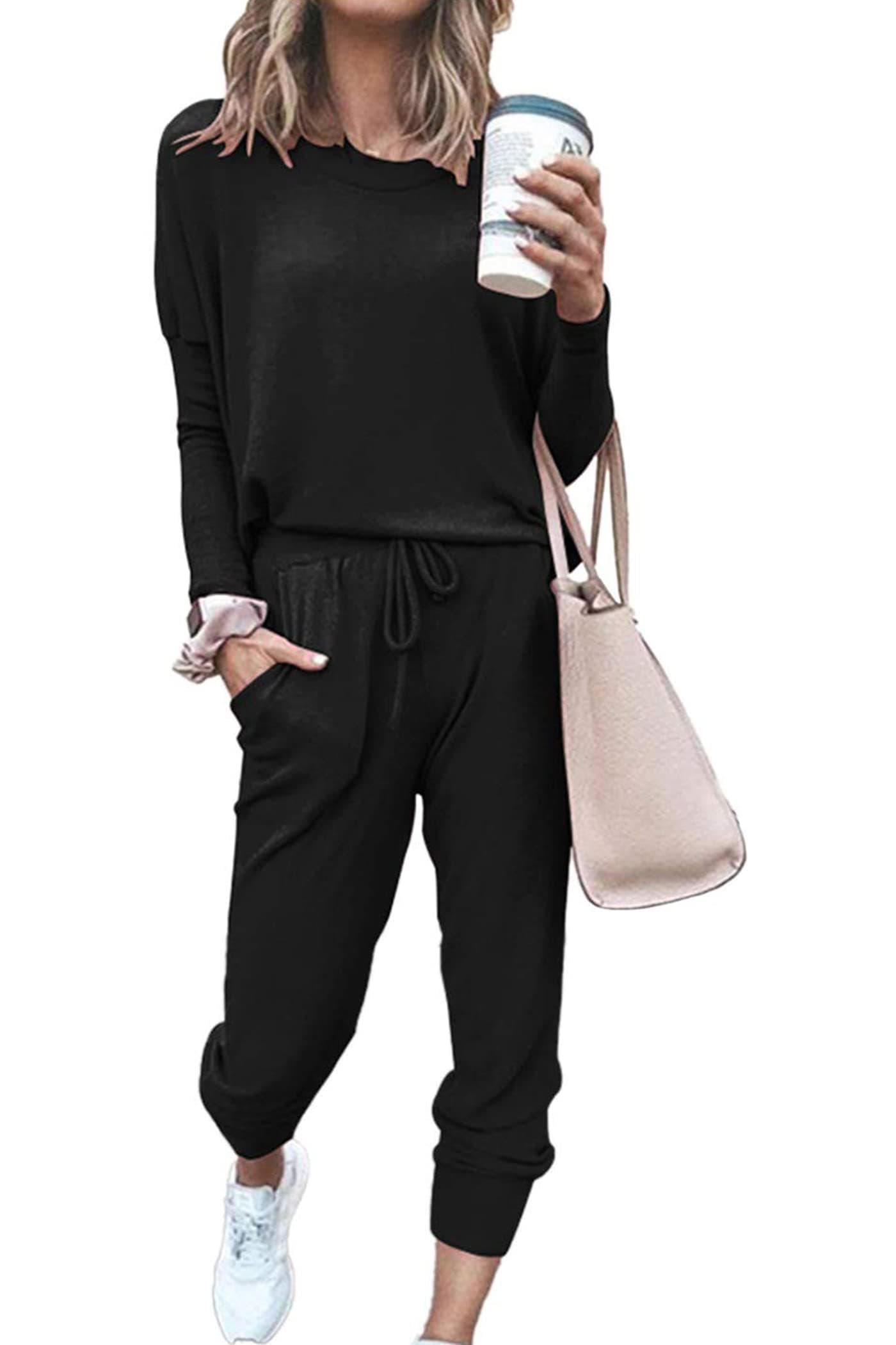 Women Fall 2 Piece Lounge Outfit Long Sleeve Tops High Waisted Jogger Pants Set Spring Travel Clothes Tracksuit