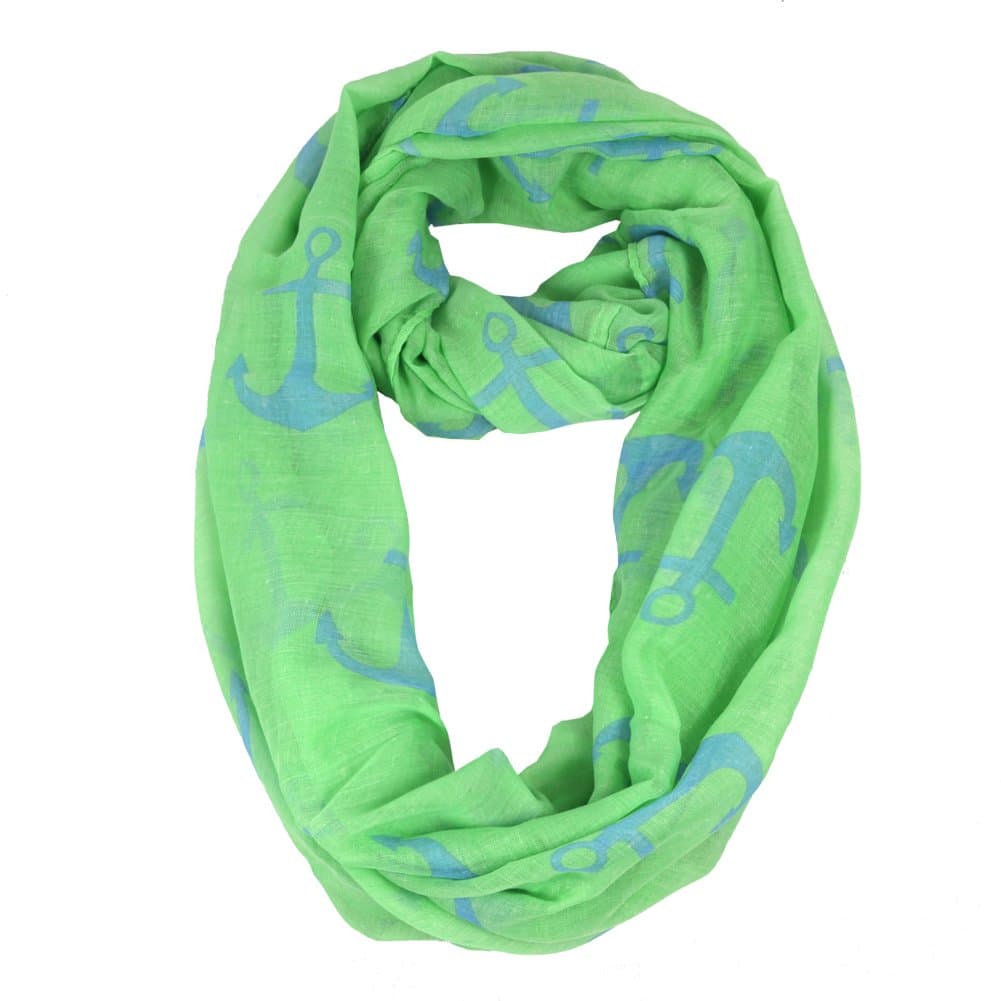 Elixir Fashion, Women's Nautical Marine Anchor Print Infinity Scarf Cowl,Green