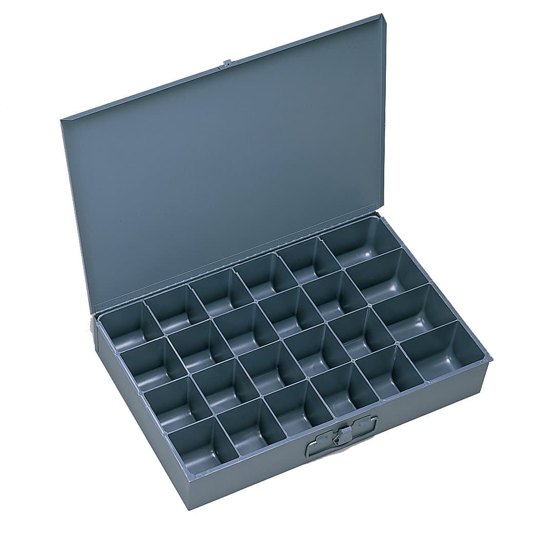 Durham 202-95 Gray Cold Rolled Steel Small Scoop Box, 13-3/8" Width x 2" Height x 9-1/4" Depth, 24 Compartment