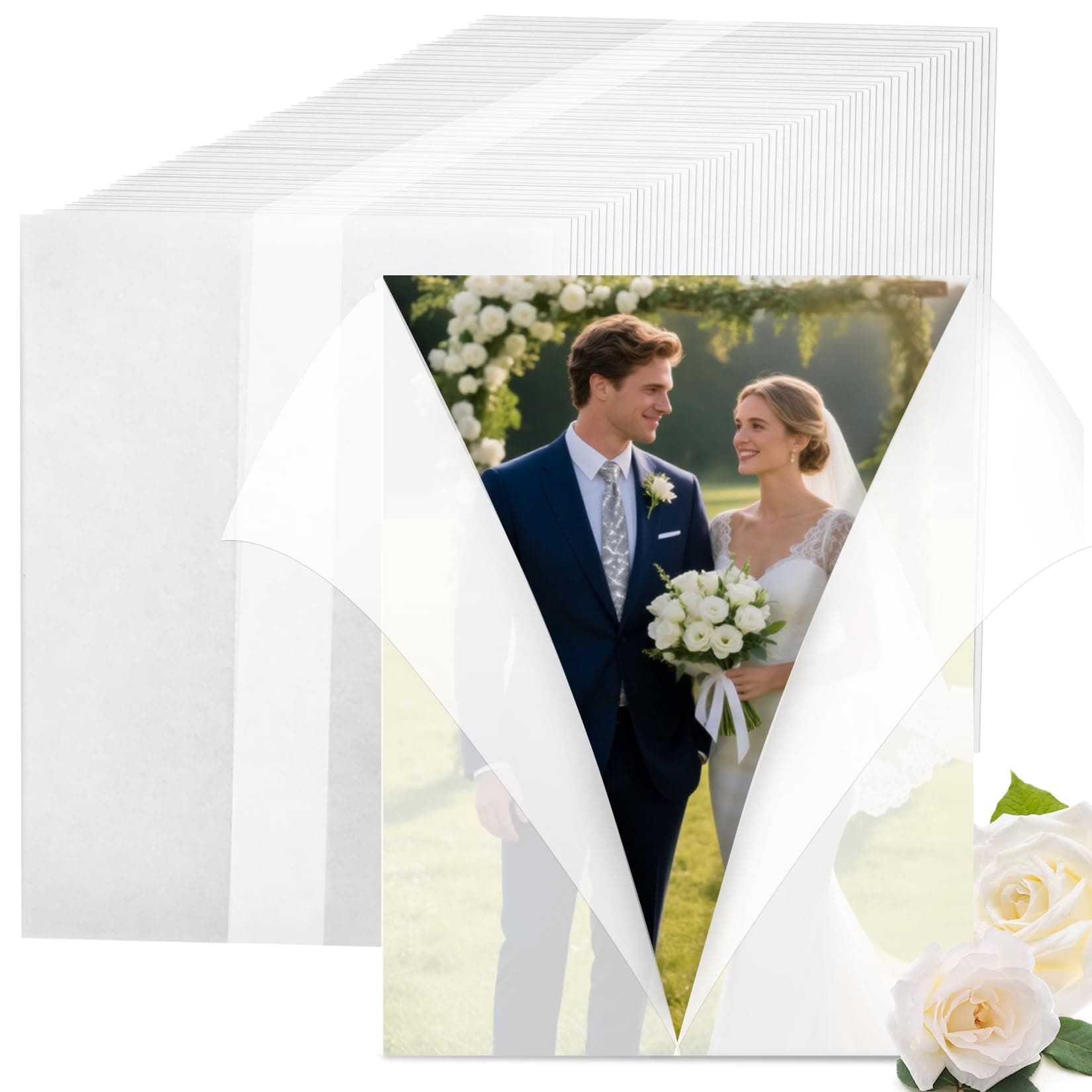 Sukh Pre-Folded Vellum Paper - 20 PCS Pre-Folded Vellum Jackets For 5x7 Invitation Tissue Inserts Translucent Paper Wraps for Wedding Invitations