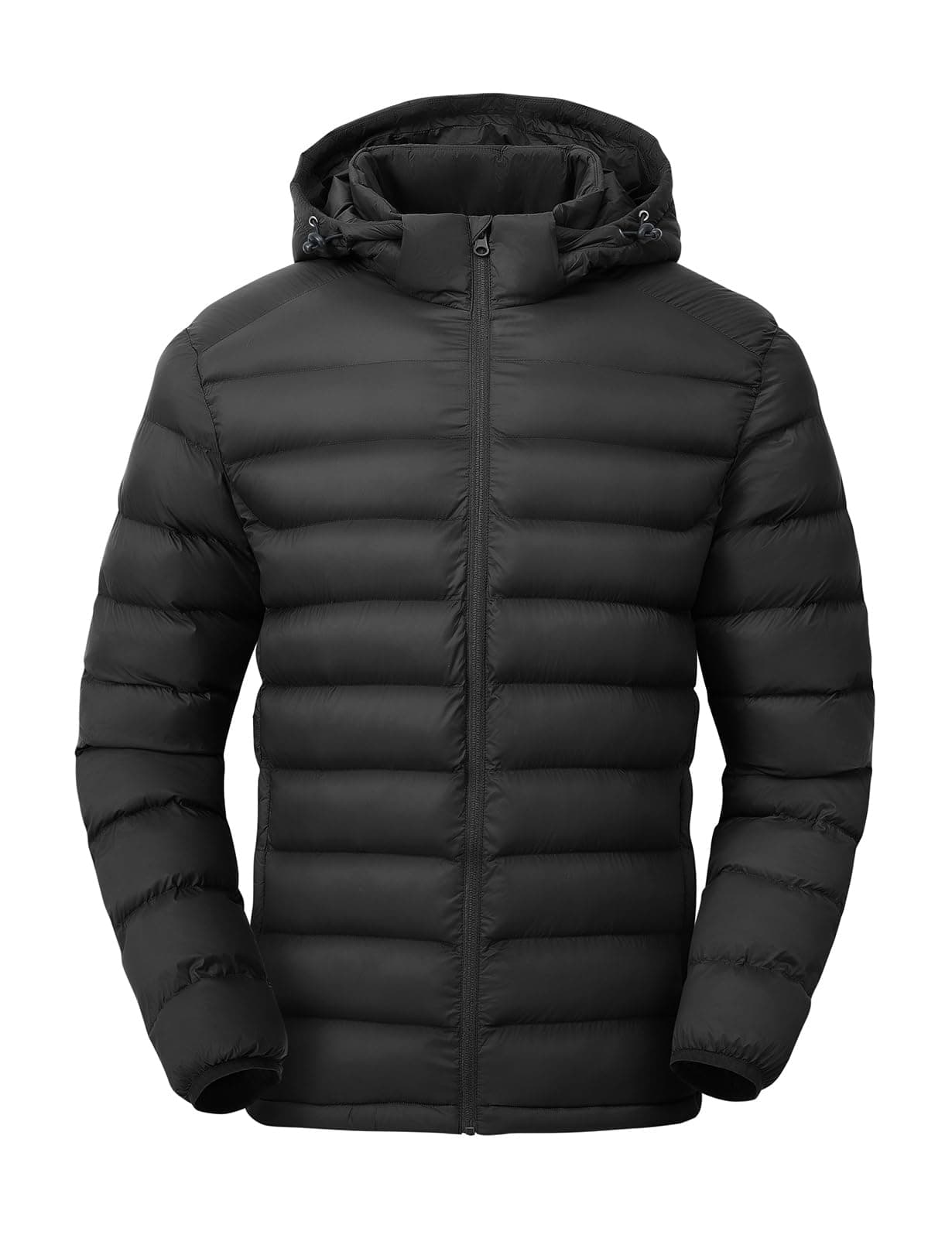 Men's Lightweight Puffer Jackets Detachable Hood Water-Resistant Casual Winter Coat Hooded Insulated for Travel Ski