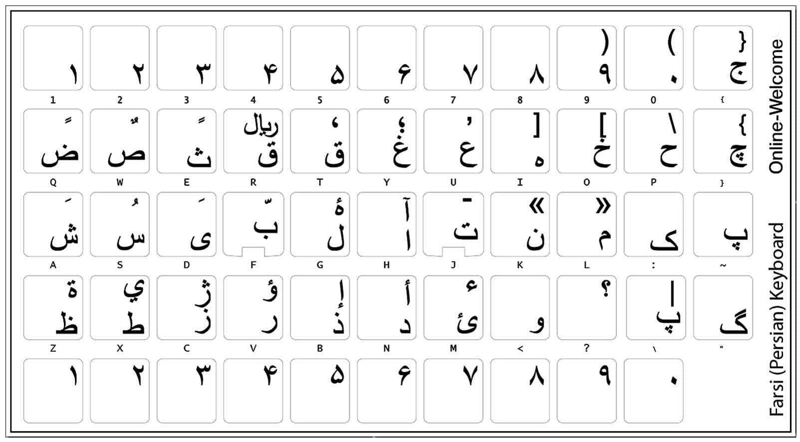 Online-Welcome FARSI (Persian) Transparent Background Keyboard Stickers with Black Letters for Computer LAPTOPS Desktop