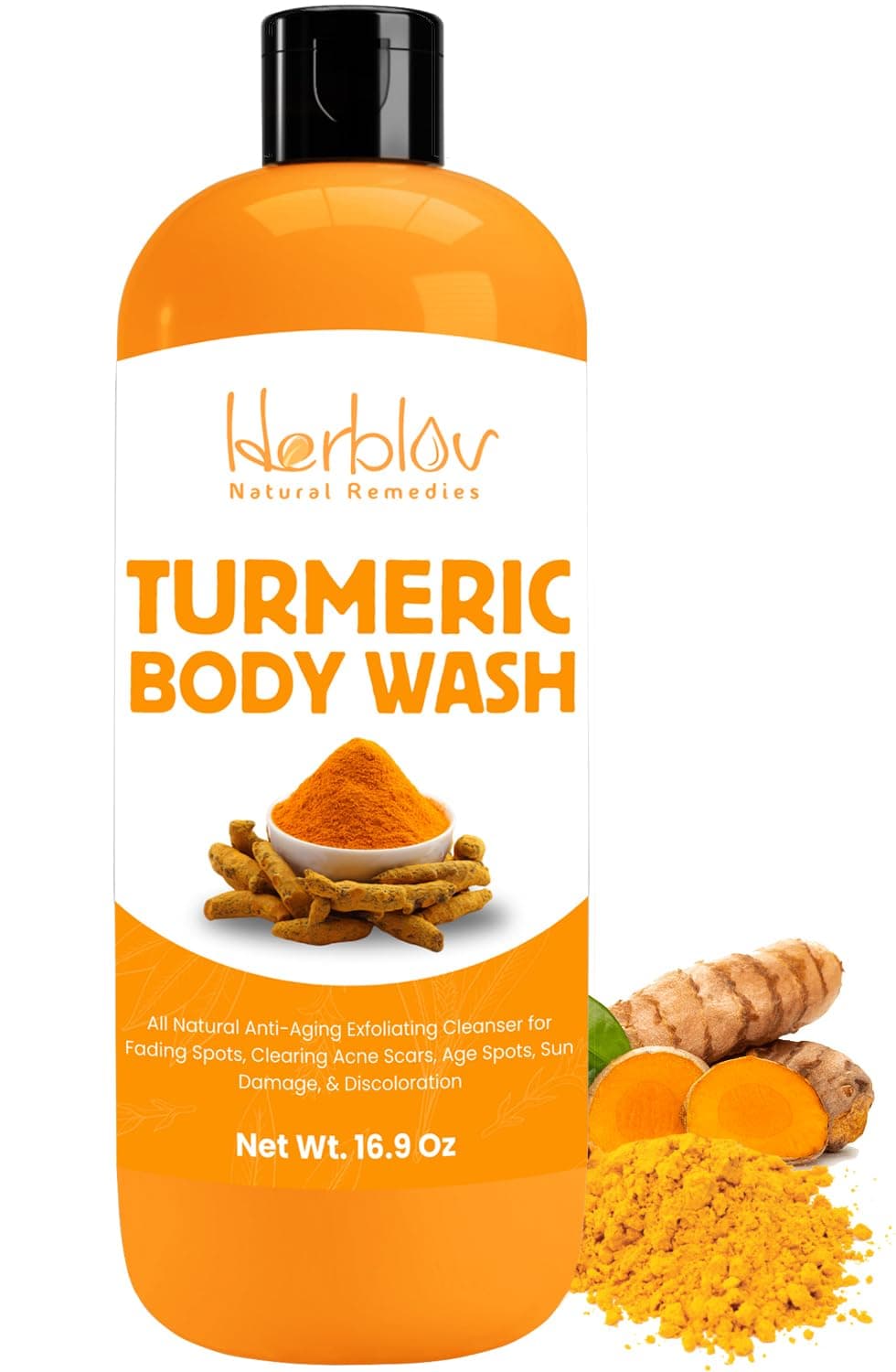 Turmeric Body Wash – Skin Brightening Liquid Soap for Discoloration – Natural Anti Aging Exfoliating Turmeric Body Wash for Spots, Acne, Sun Damage – Bath Soap Skincare